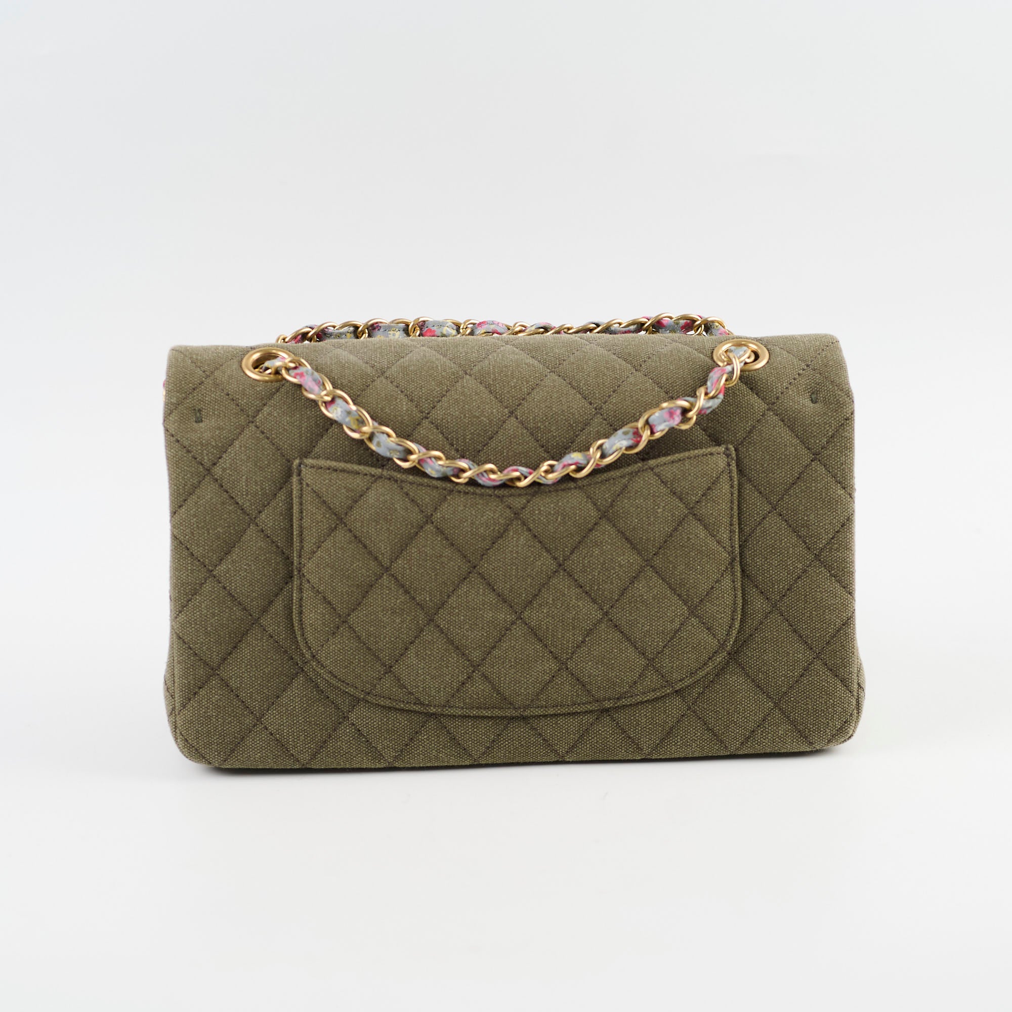 Chanel Medium M/L Classic Flap Bag in Khaki Denim - Luxury Designer Handbag for Women, Perfect for Everyday Use & Special Occasions
