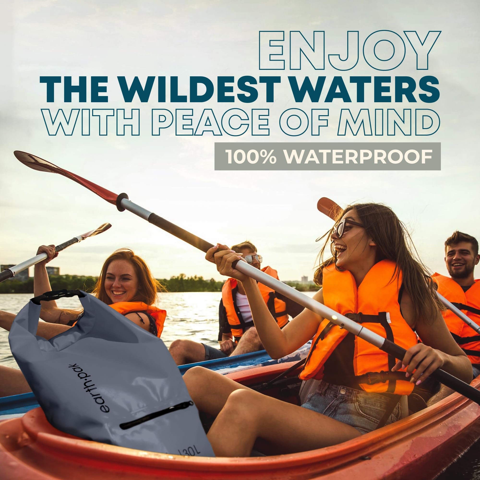 Earth Pak Waterproof Dry Bag Backpack with Zippered Pocket - Keep Gear Dry for Kayaking, Boating & Swimming - Includes Waterproof Phone Case for Outdoor Adventures