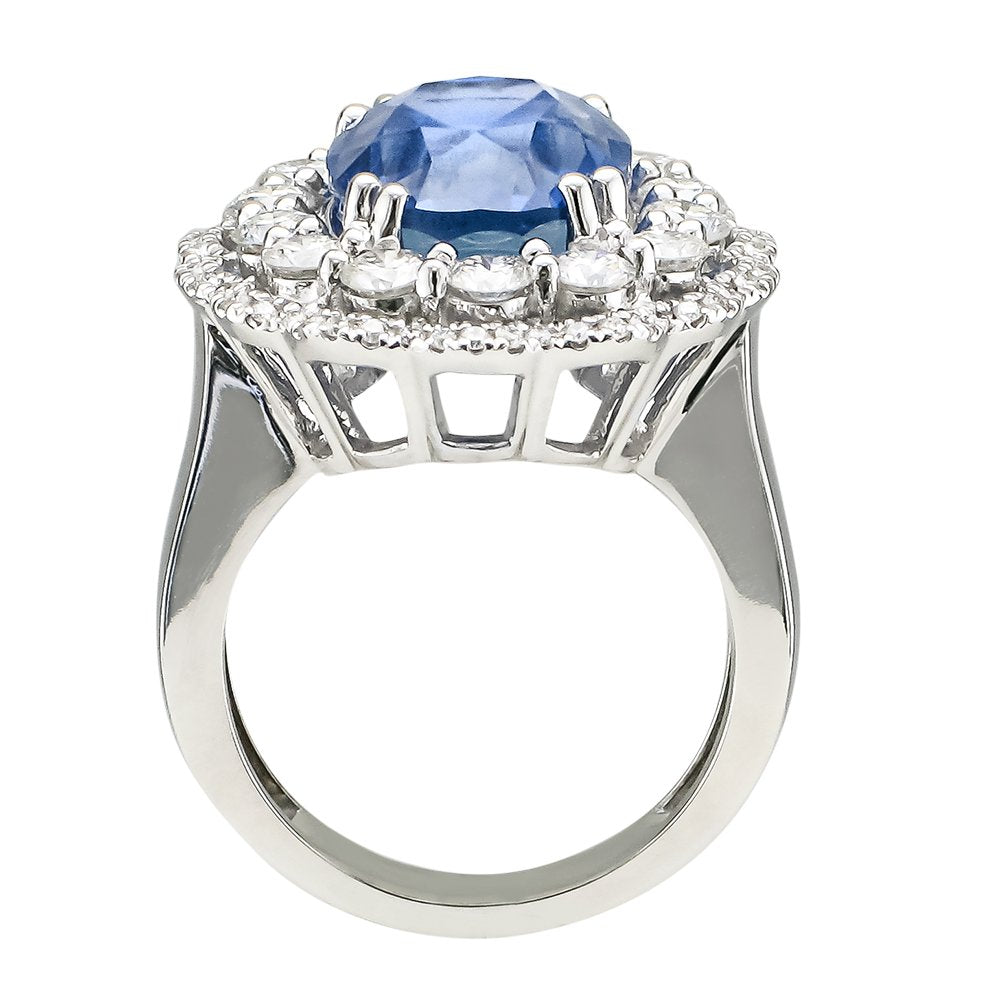 18KT Gold 10.89 CT Sapphire & 1.83 CTW Diamond Ring for Women - Elegant Engagement, Wedding & Anniversary Jewelry Gift