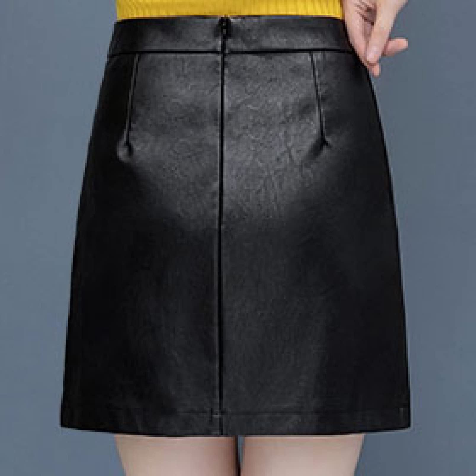 YURASIKU Women's Elegant Faux Leather High Waist Mini Flared Skirt with Adjustable Slit & Zipper - A-Line Tight Pencil Skirt in Black for Office, Party & Night Out