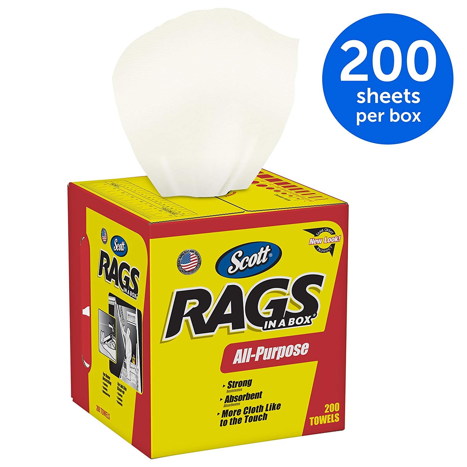 Scott Rags in A Box 75260 - White Industrial Shop Towels, 200 Count per Box (8 Boxes/Case, 4 Pack) - Heavy-Duty Cleaning for Garages, Workshops & Automotive Use