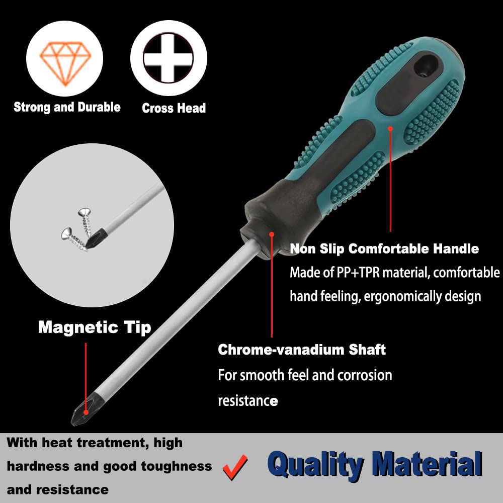 Utoolmart 6mm Phillips Screwdriver with Non-Slip Comfortable Handle - 3.93 Inch Round Shaft Cross Screwdriver for Electronics, Furniture & DIY Projects
