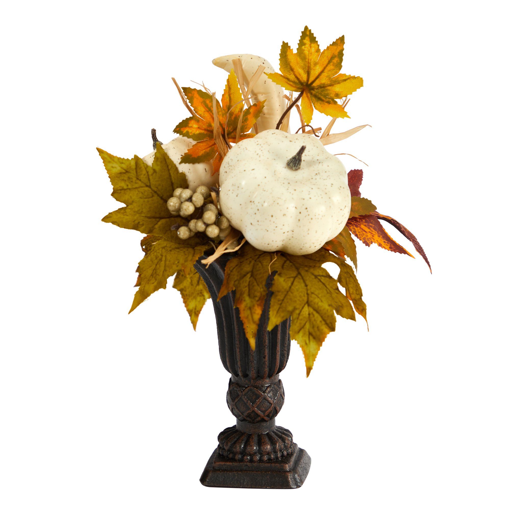 13-Inch Fall Pumpkin and Berries Artificial Autumn Centerpiece in Decorative Urn - Perfect for Thanksgiving Table Decor, Seasonal Home Décor, and Harvest Party Arrangements