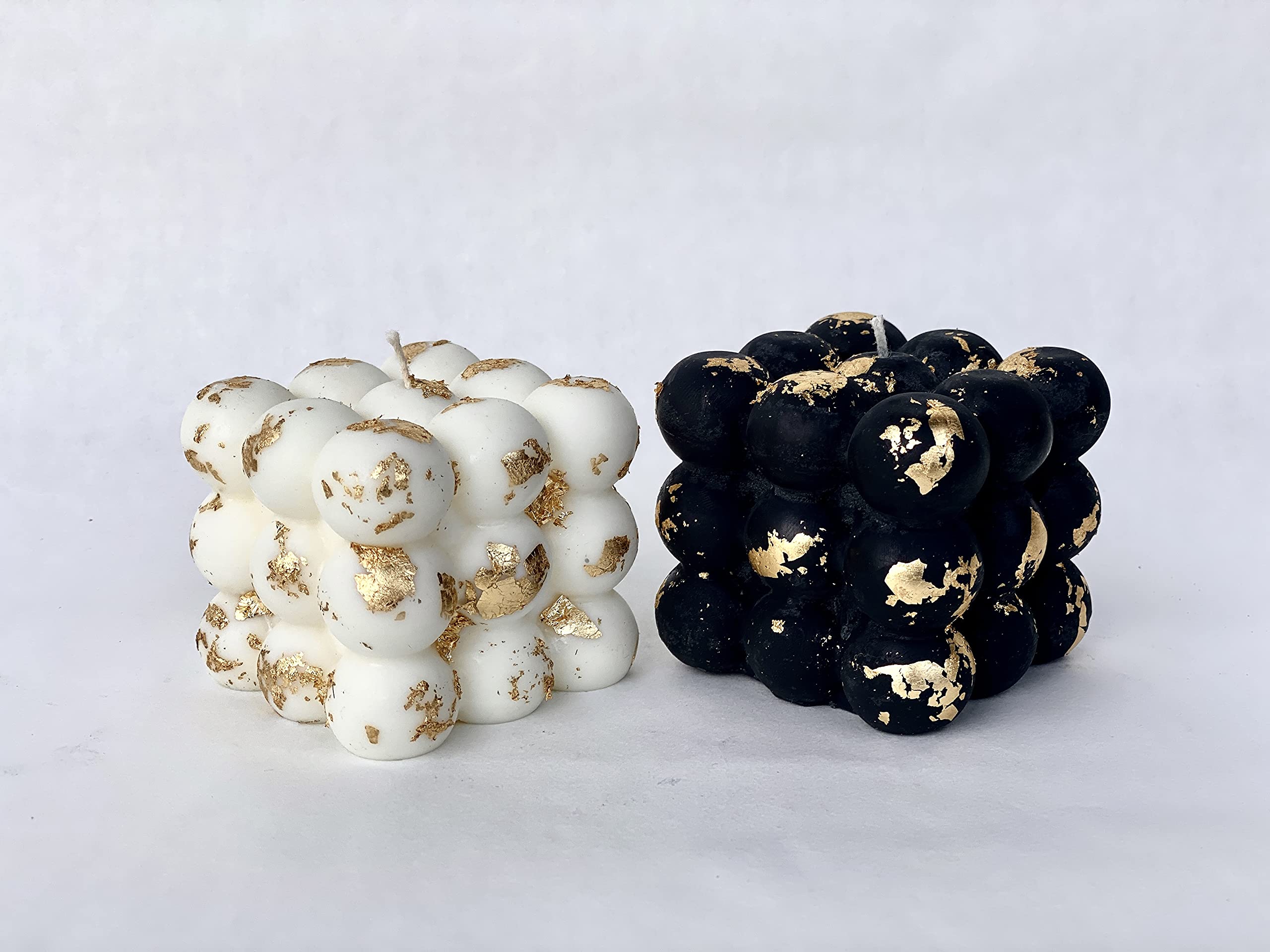 Handmade Soy Candle with Gold Flakes - Coconut Scented Black Bubble Cube Candle for Home Decor, Relaxation & Gift Giving