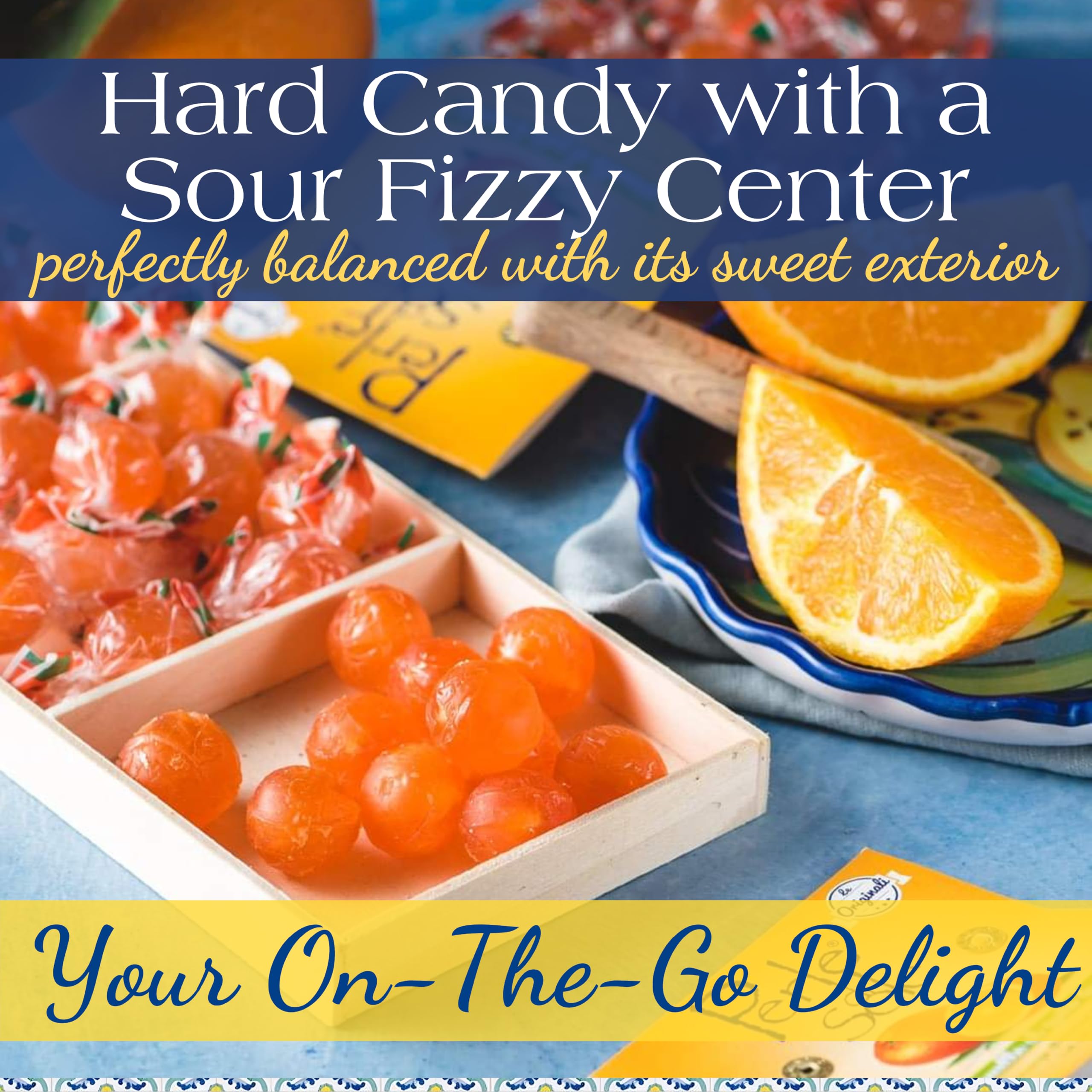 Perle di Sole Italian Orange Hard Candy - Individually Wrapped Fizzy Orange Drops - Made in Italy - 2 Pack (7.05 oz | 200 g) - Perfect for Parties, Gifts & Office Snacks