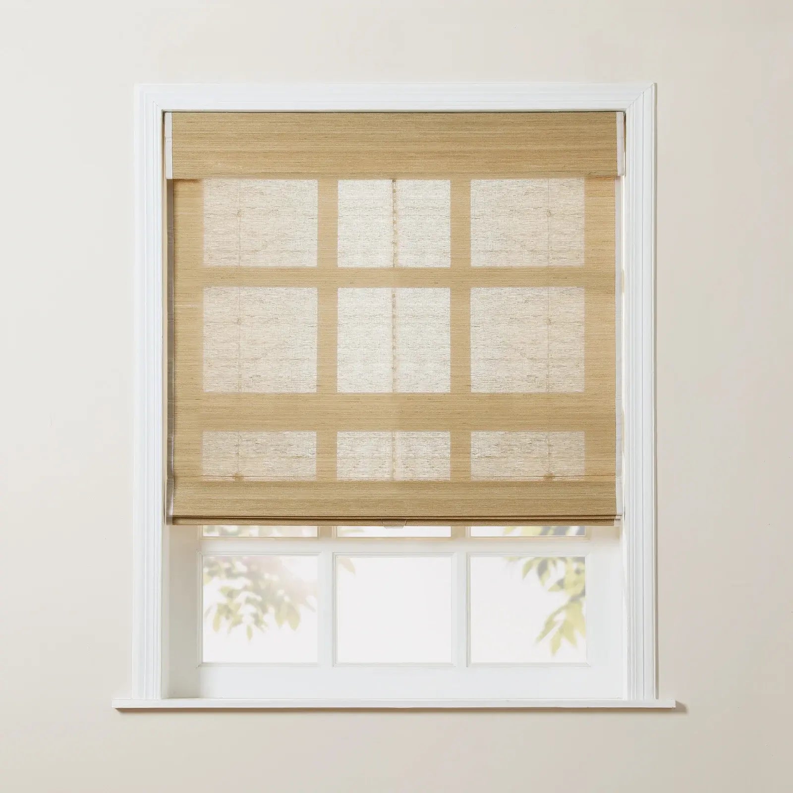 Sybil Bamboo Roman Shade in Beige - Natural Eco-Friendly Window Treatment for Living Room & Bedroom