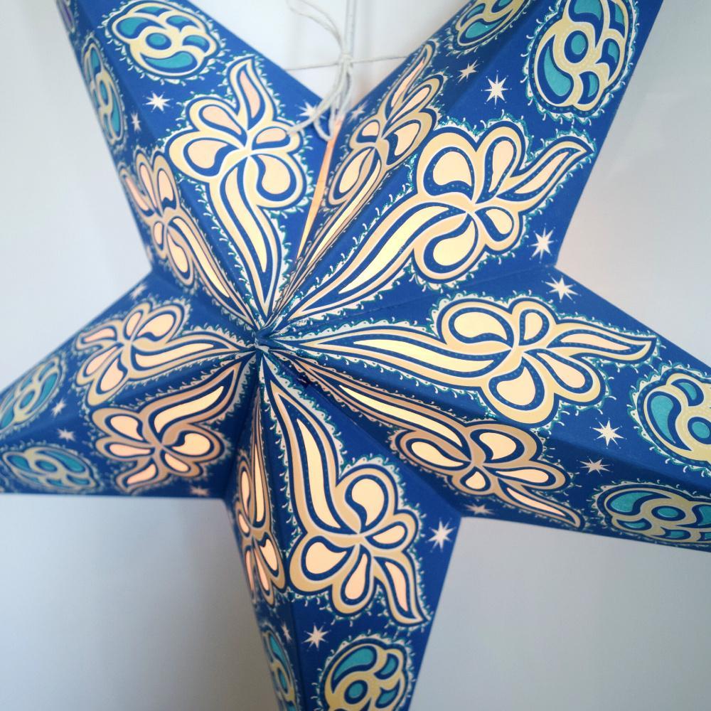 24 Pack Blue Breeze Glitter Paper Star Lanterns - Hanging Wedding Decorations, Party Supplies & Festival Lighting for Indoor/Outdoor Events