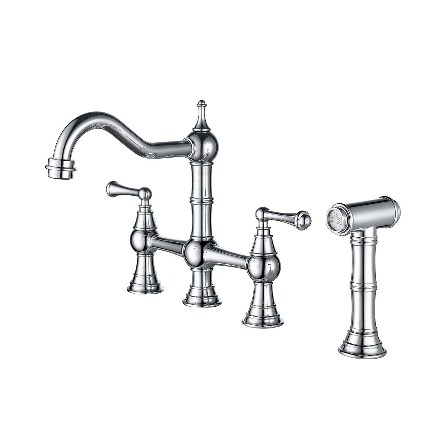 LINCHUN Dual Handle Pull-Out Spray Kitchen Faucet - Durable Stainless Steel Bridge Design for Modern Home - Perfect for Washing Dishes, Filling Pots & Cleaning Sinks