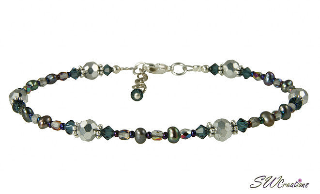 Moonlit Sapphire Pearl Crystal Beaded Anklet - Elegant Adjustable Ankle Bracelet for Women, Boho Beach Wedding Jewelry Gift - Perfect for Summer, Vacations & Boho Fashion Accessories