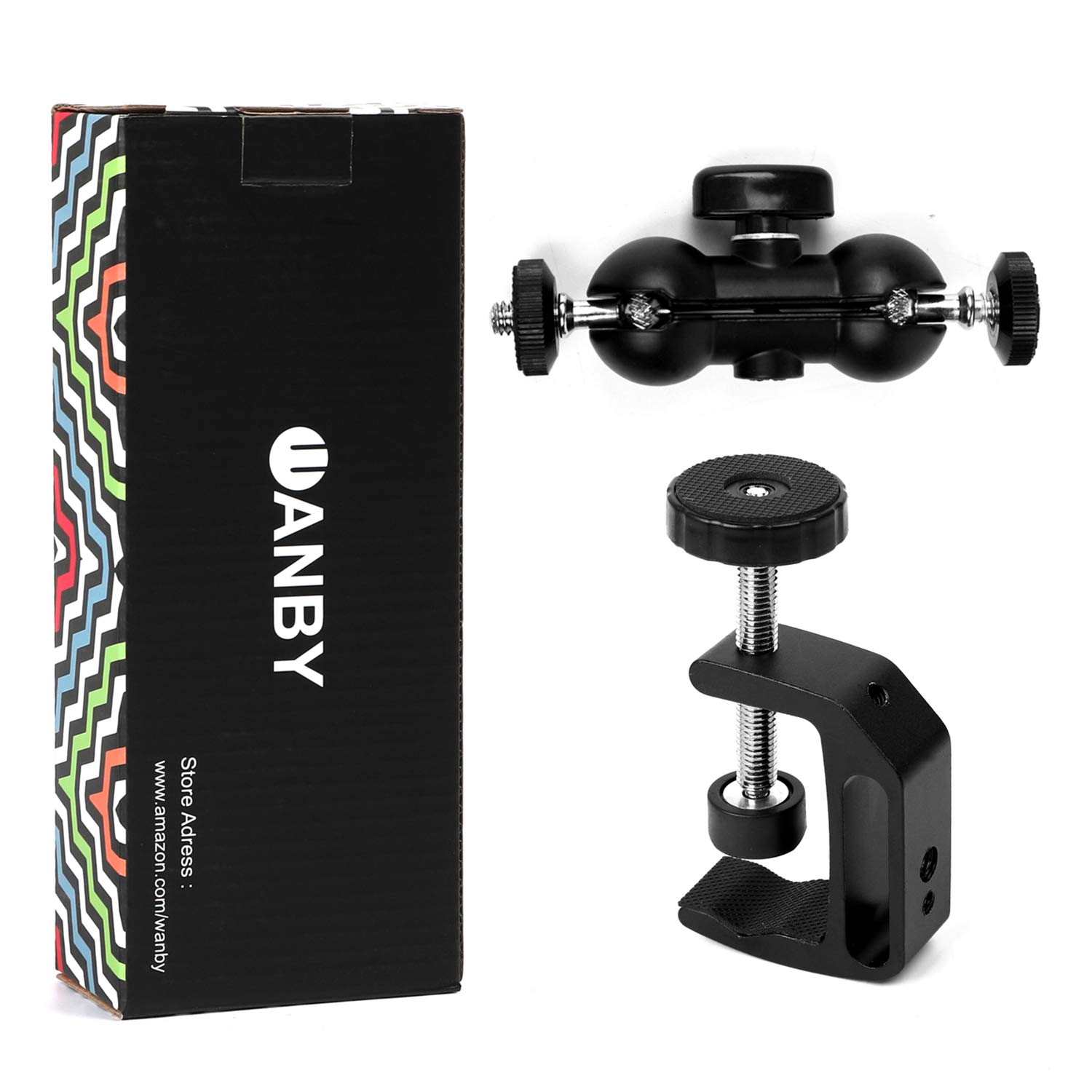 WANBY Camera Clamp Mount with Double Ballhead for DSLR, Monitor, LED Lights - Perfect for Studio & Desk Setup