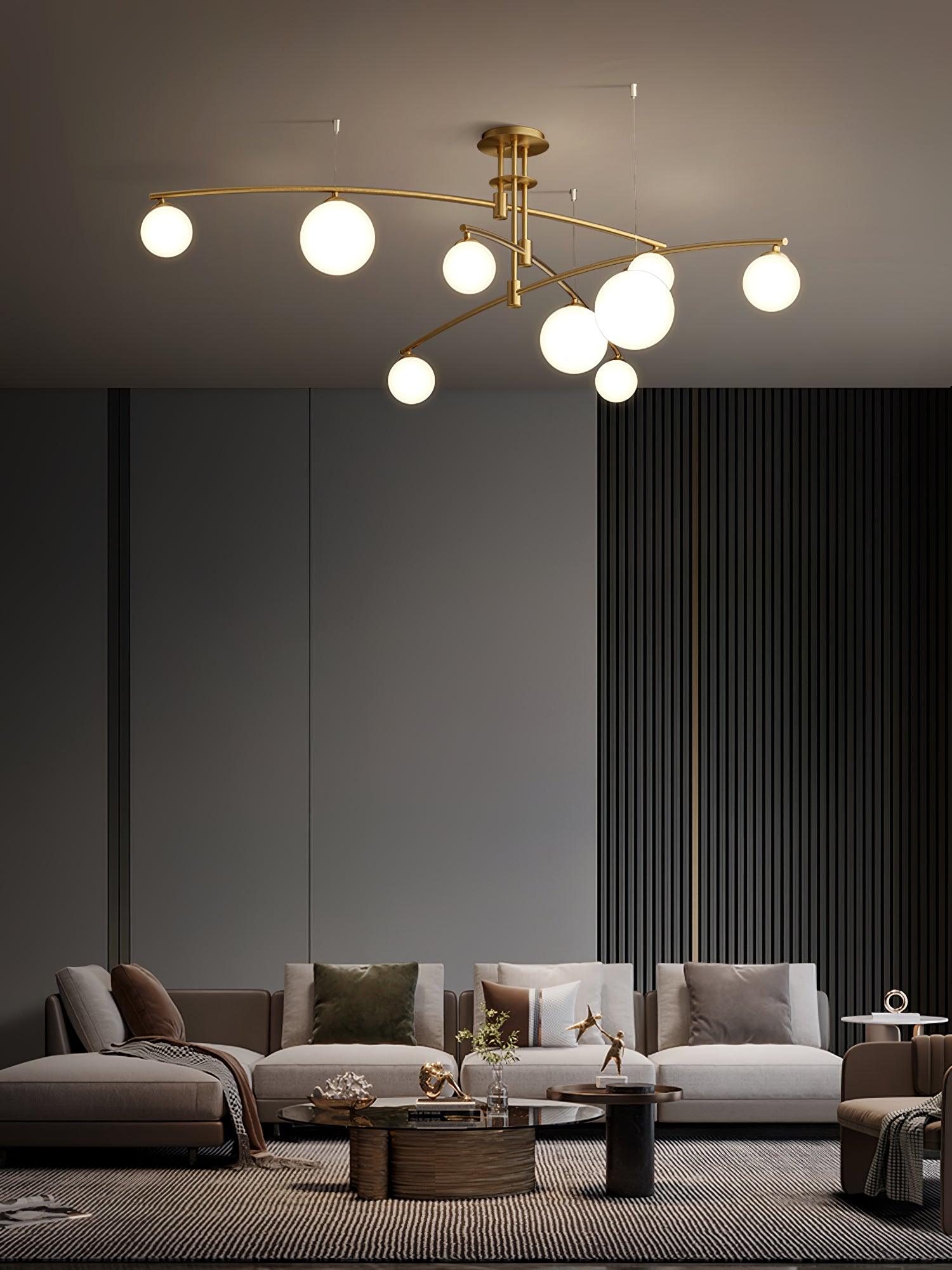 Modern Long Arm Chandelier - Elegant Crystal Ceiling Light Fixture for Dining Room, Living Room & Bedroom | Energy Efficient LED Lighting for Home Decor