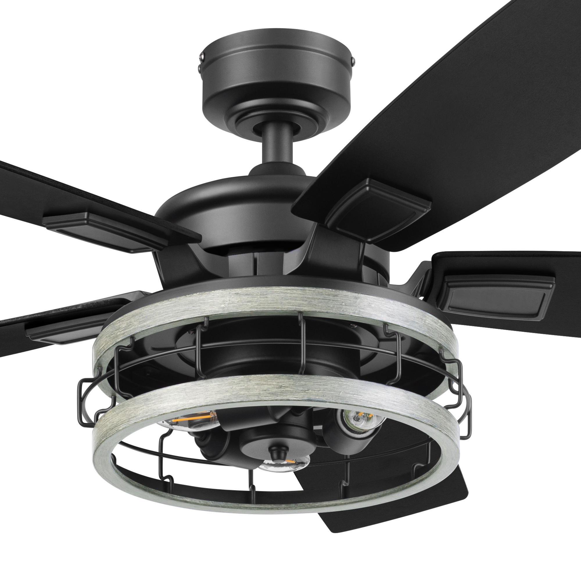 52 Inch Honeywell Carnegie Matte Black Ceiling Fan with Gray Cage Light & Remote Control - Perfect for Living Room, Bedroom, and Outdoor Covered Patio