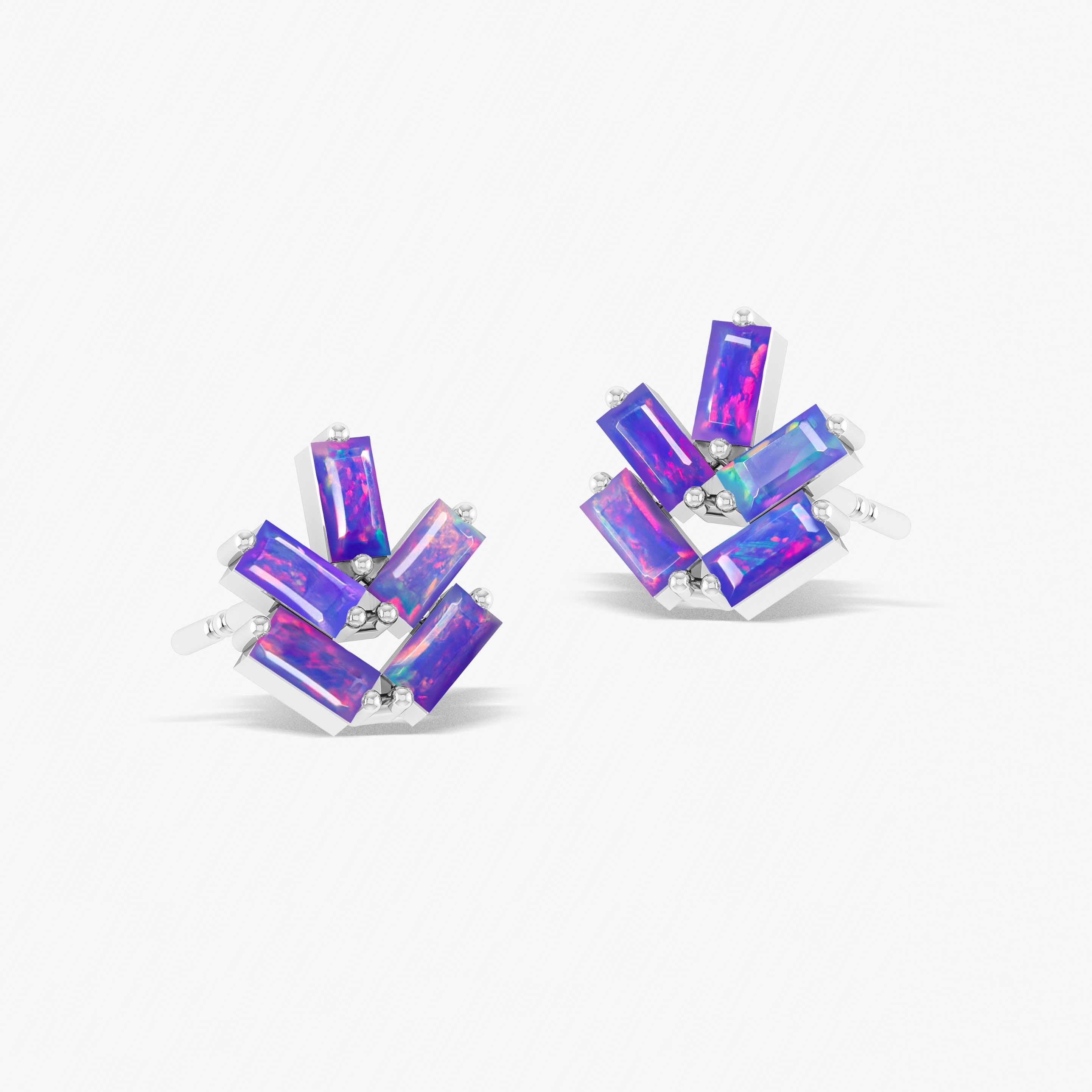Lavender Opal Baguette Stud Earrings for Women - Dainty Gemstone Jewelry for Everyday Wear & Special Occasions