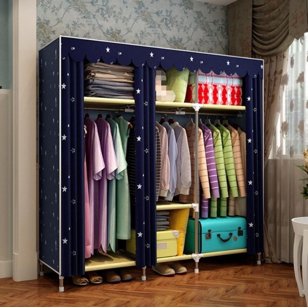 Portable Clothes Closet - Non-Woven Fabric Wardrobe with Double Rod Storage Organizer | Foldable Closet for Bedroom & Clothing Storage (Black, 70
