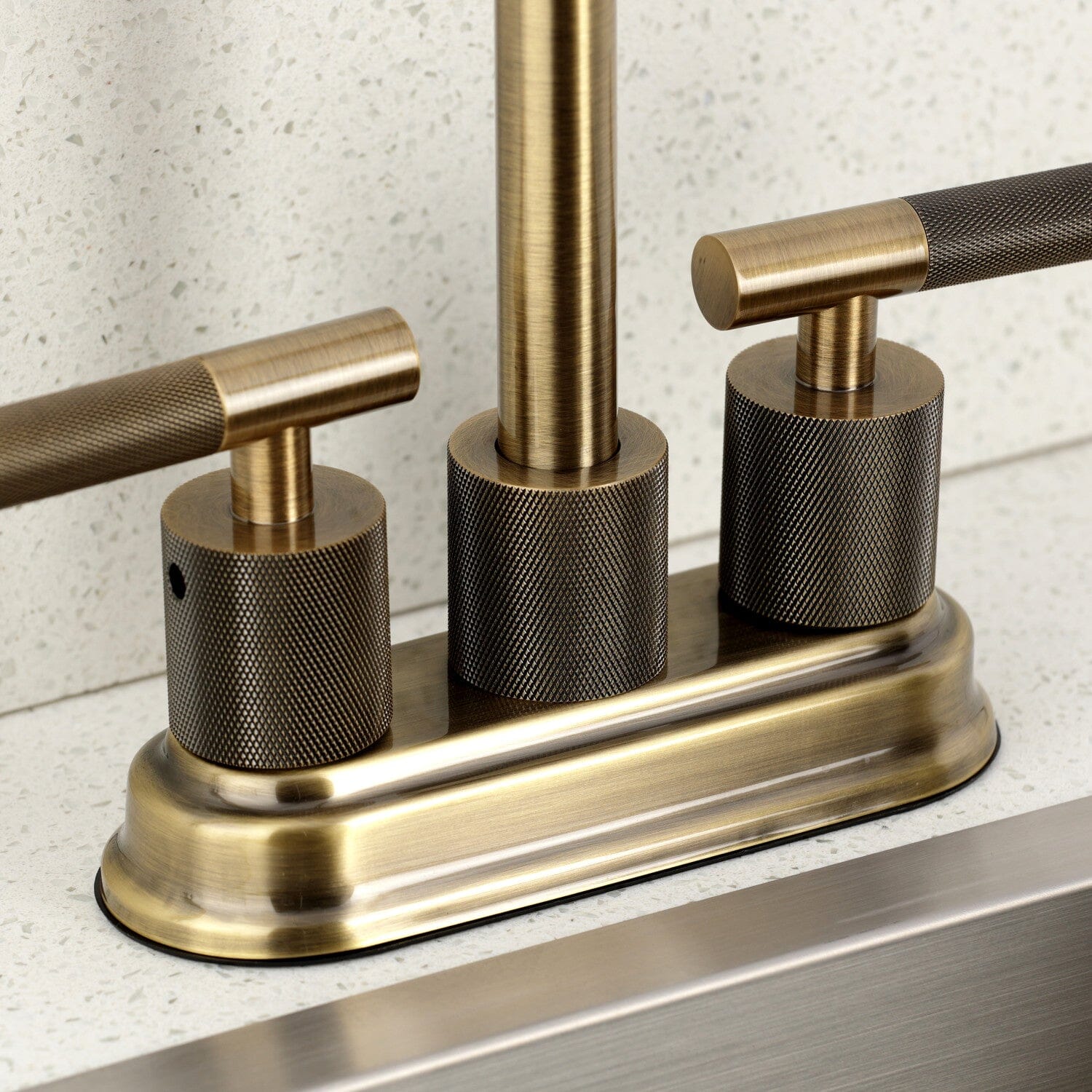 Stainless Steel 2-Hole Deck Mount Bar Faucet with Knurled Handles - Commercial & Home Bar Sink, Restaurant, Coffee Shop, Wet Bar Installation
