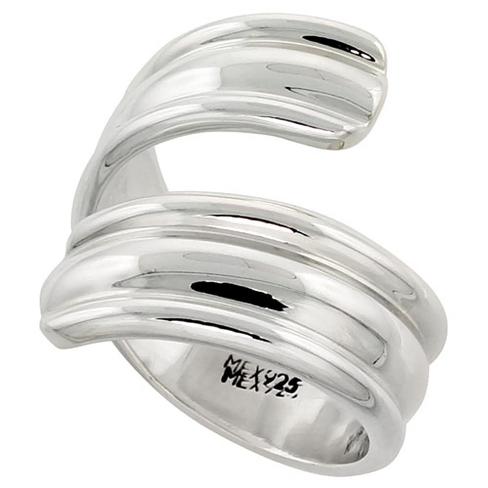 Handmade Sterling Silver Bypass Ring with Dome Center - High Polish Finish, 7/8 Inch Wide - Perfect for Weddings, Anniversaries & Special Occasions