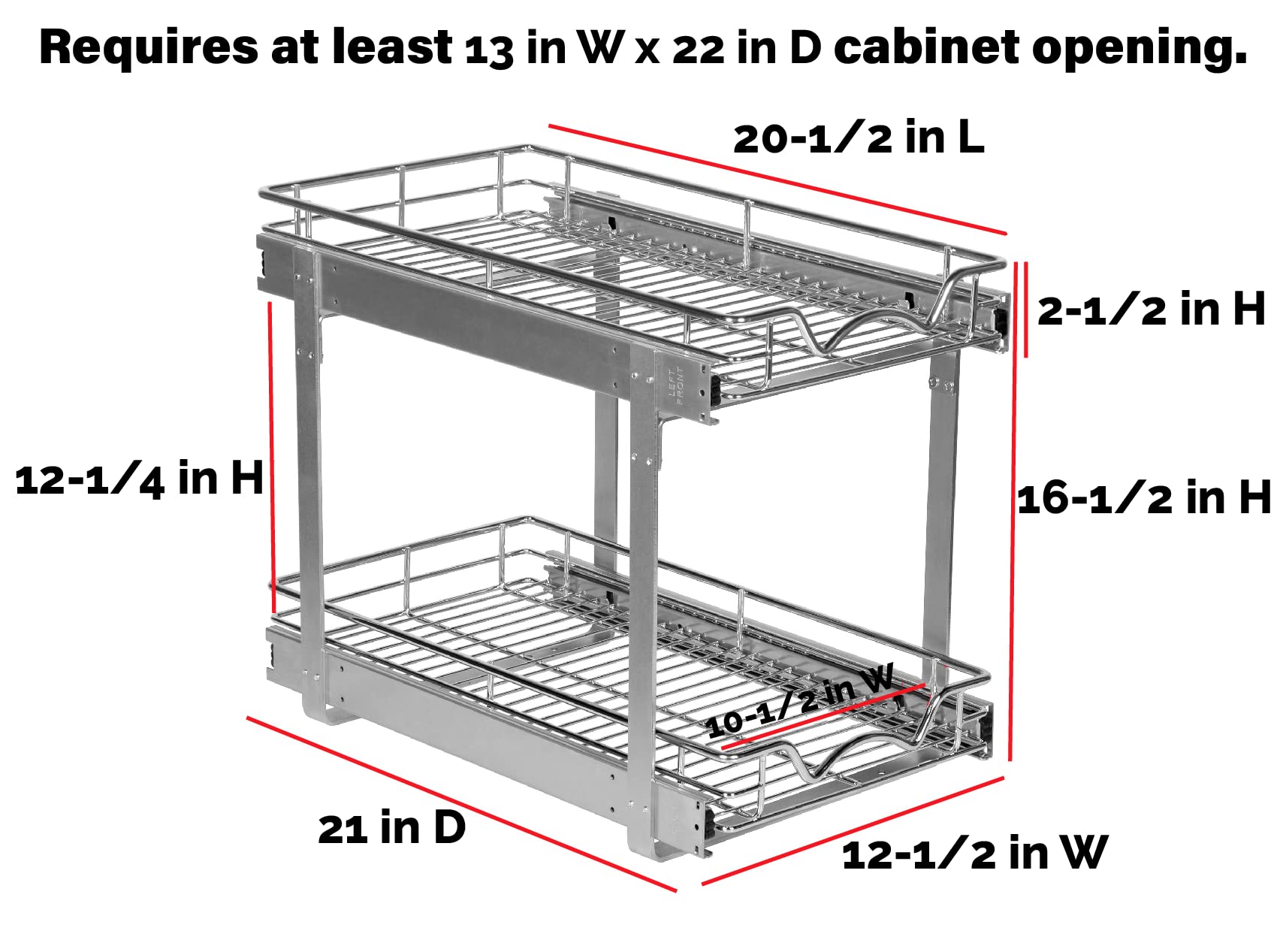 2-Tier Pull Out Cabinet Organizer - Heavy Duty Metal, Anti-Rust Chrome Finish for Kitchen & Bathroom Storage