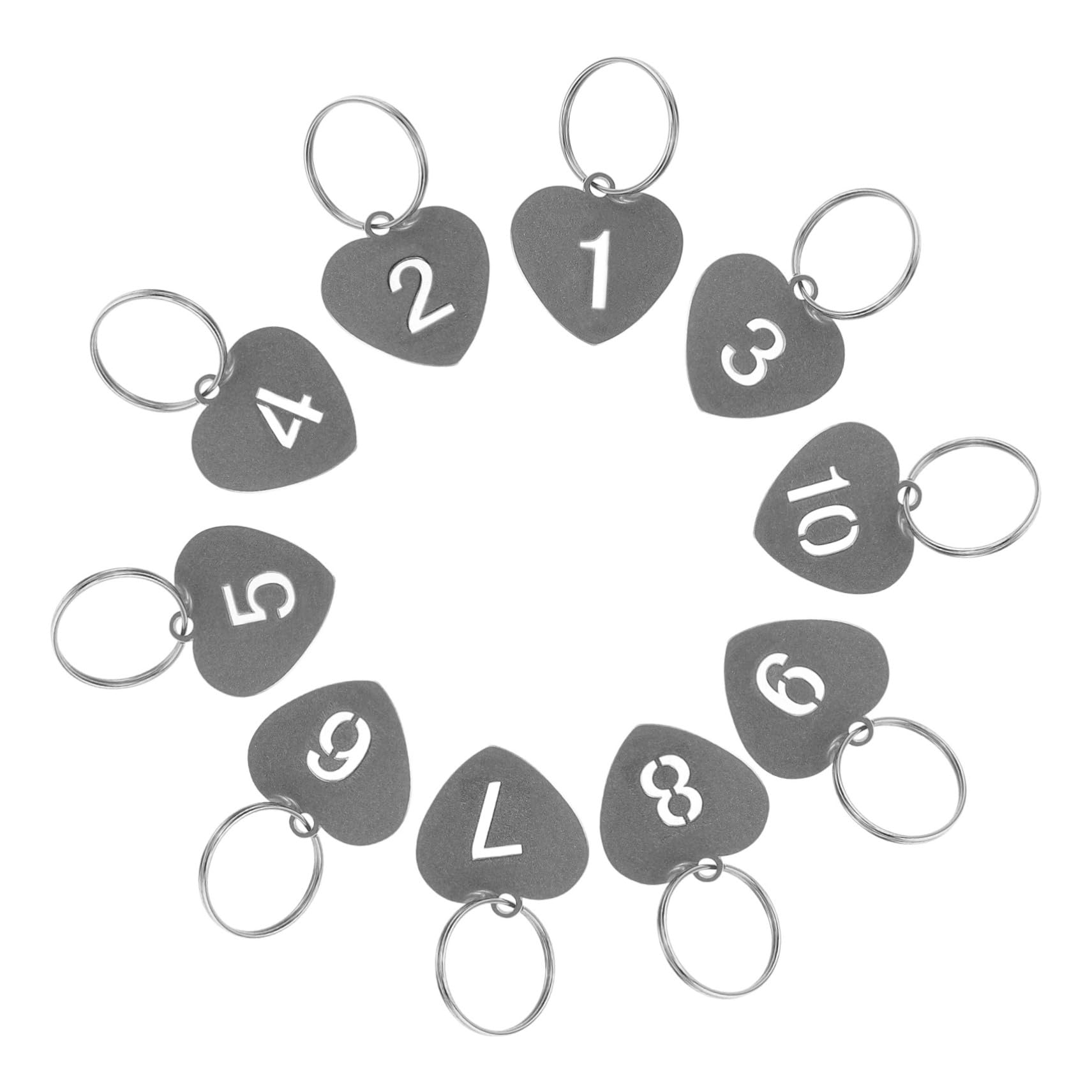 COLLBATH 10pcs Number Plate Heat Keychains, Heart Shape Titanium Steel, Stylish Hanging Buckles for Personalized Gifts