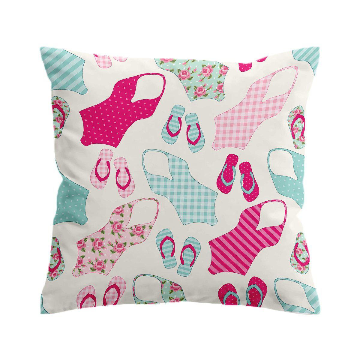 Flip Flops and Swimsuits Pillow Cover - Summer Beach Decor for Home, Living Room, or Outdoor Patio