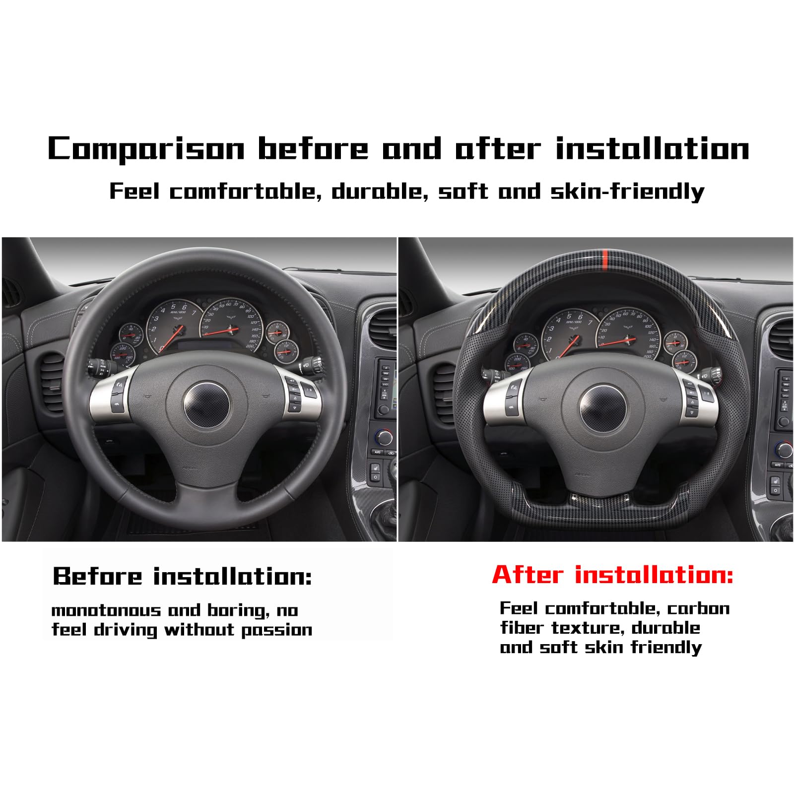 Hydro-Dip Carbon Fiber Steering Wheel - Red, Compatible with Chevy Corvette C6 2006-2011 ZR1 Z06 Models | Premium Racing Style Upgrade for Enhanced Grip & Performance | Perfect for Track Days & Custom Car Builds