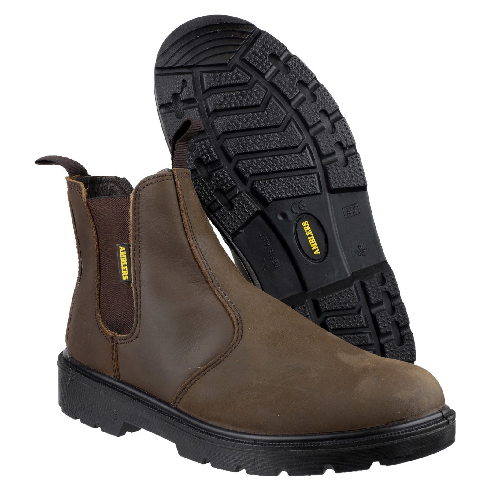 Men's FS128 Leather Safety Work Boots - Brown, Steel Toe, Slip Resistant - Ideal for Construction, Warehouse & Outdoor Jobs