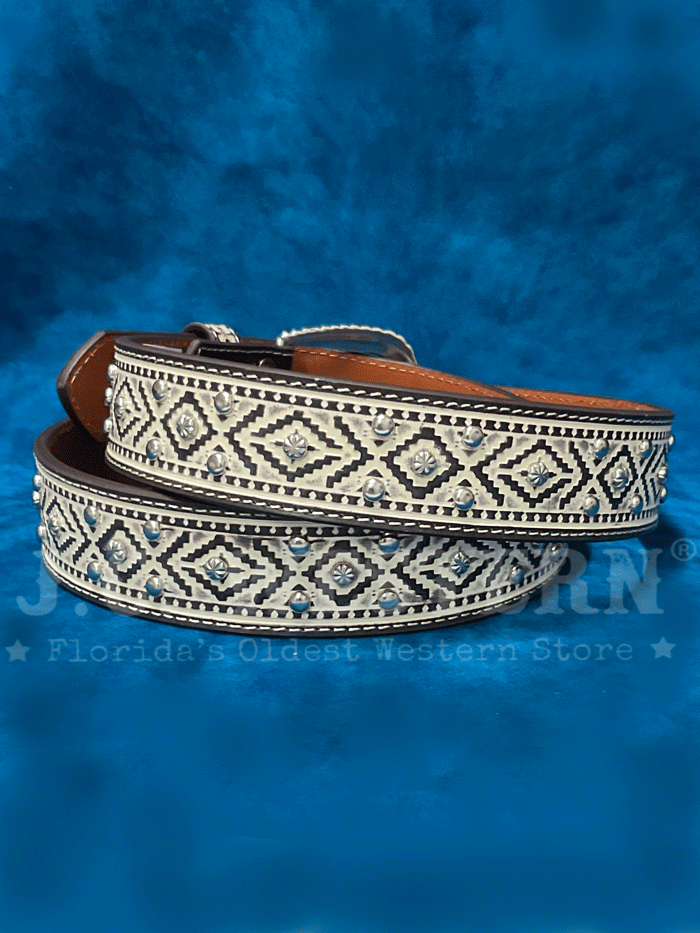 Ariat A1565905 Women's Southwestern Stud Accent Belt - White Western Style Fashion Accessory for Cowgirl Outfits & Country Events