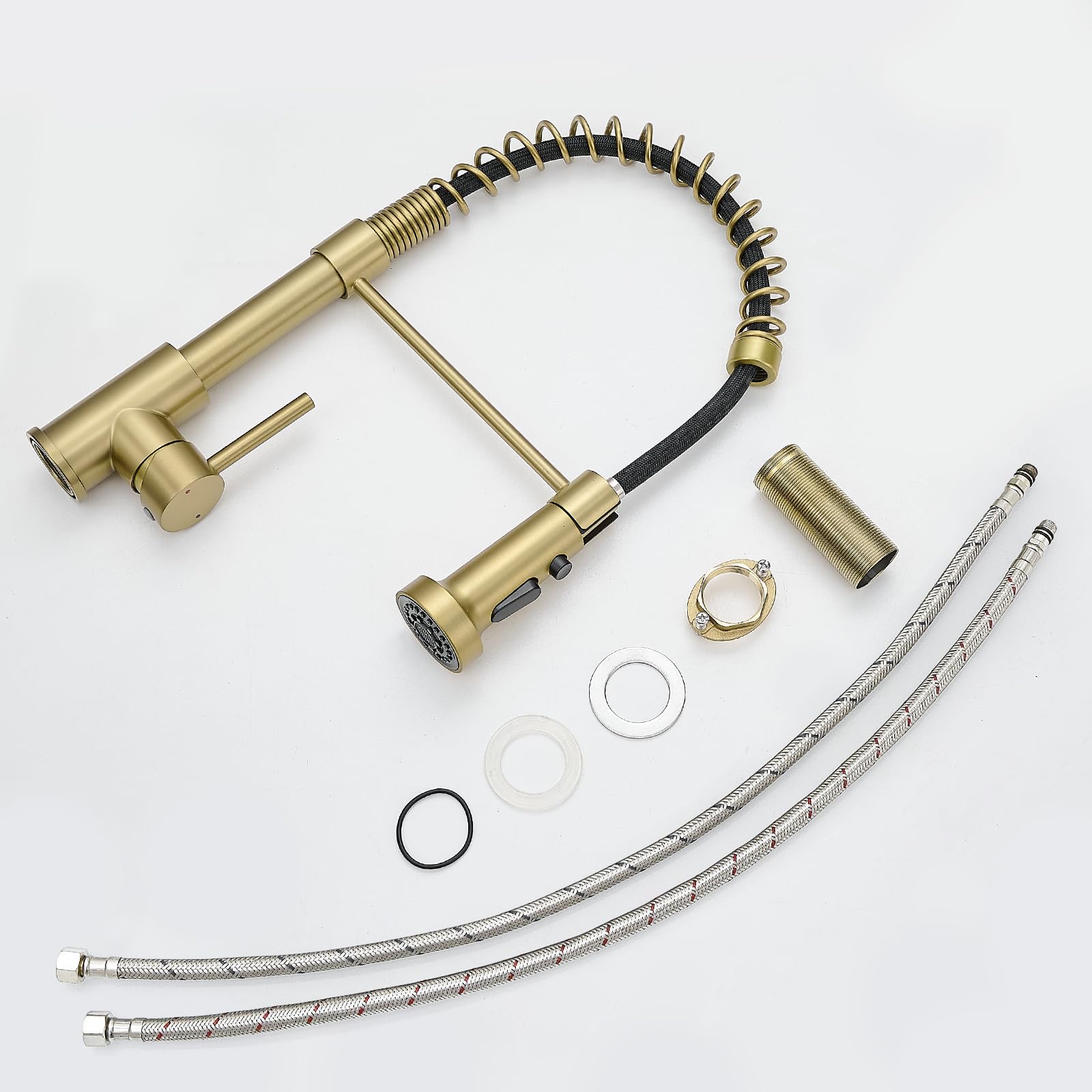 AIMADI Brushed Gold Kitchen Faucet with Pull Down Sprayer - Single Handle One Hole Farmhouse Sink Faucet - Perfect for Modern & Rustic Kitchens (Easy Installation & High Pressure)