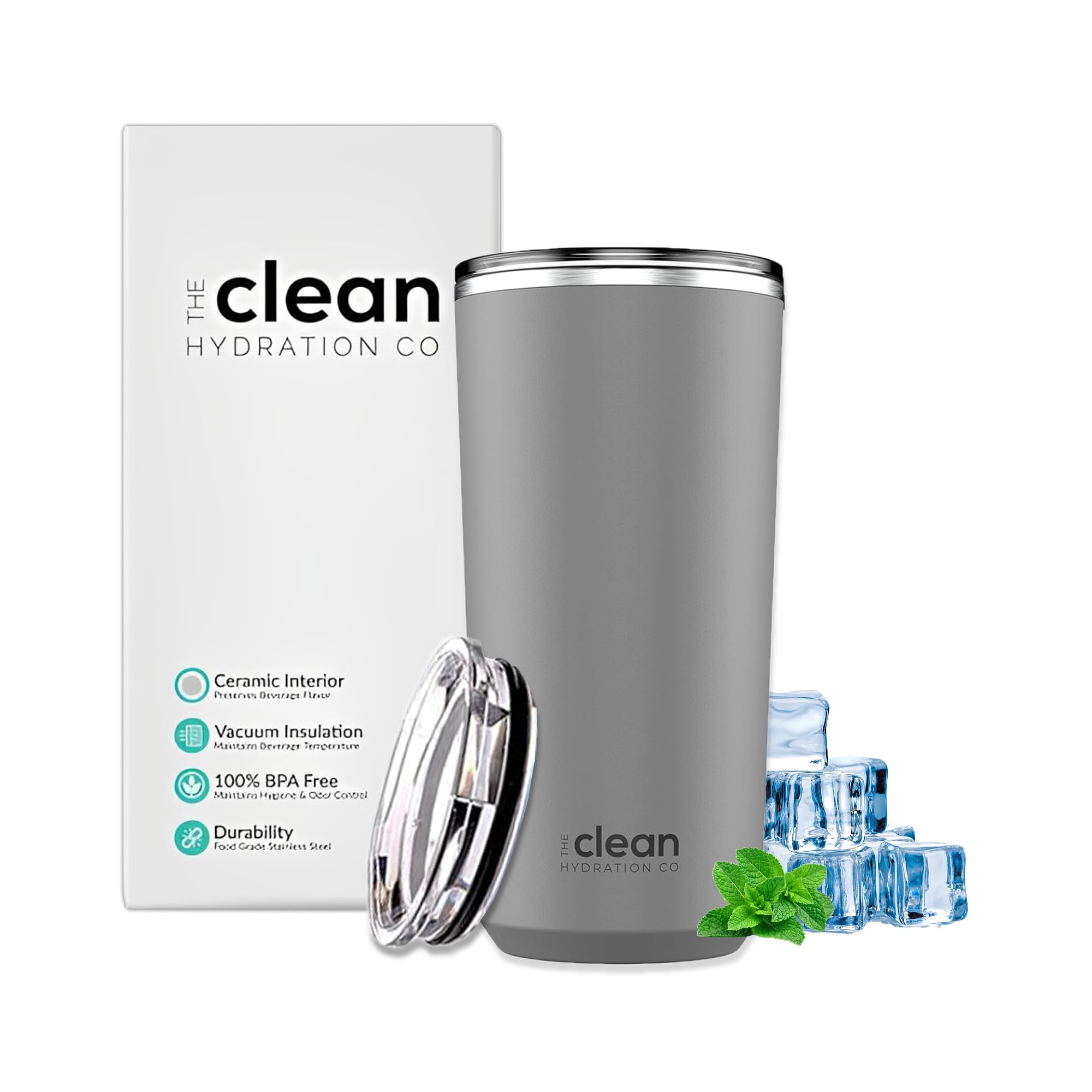 Premium Insulated Coffee Tumbler 20oz - Double Wall Vacuum Stainless Steel Travel Mug with Ceramic Lining & Leak-Proof Lid - Keeps Hot/Cold for Hours - Perfect for Office, Commuting & Outdoor Adventures (Gray)