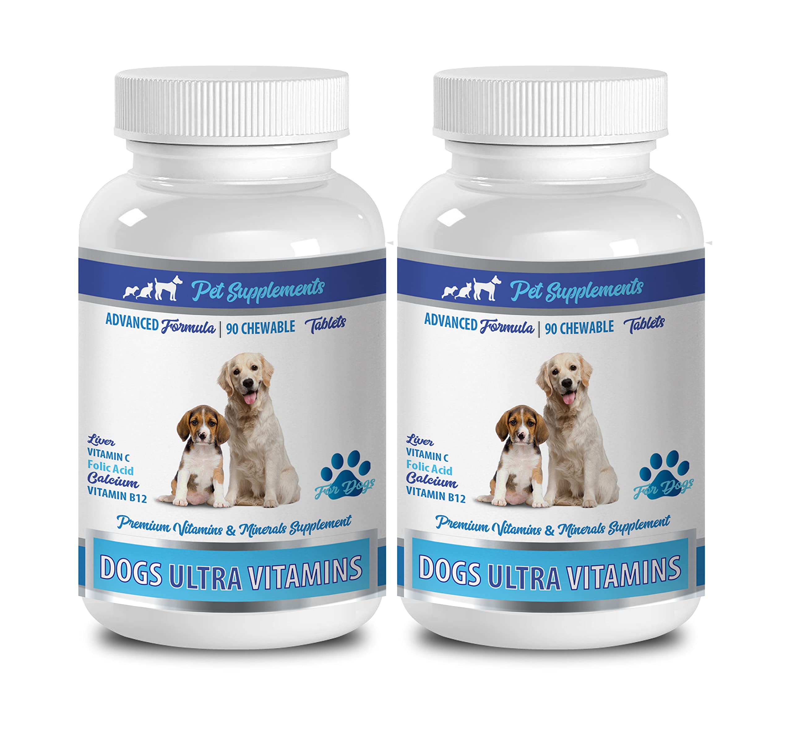 Premium Natural Dog Vitamins & Minerals for Immune Support - Essential Nutrients with Calcium Chews - 2 Bottles (180 Chews) - Ideal for Daily Health & Joint Care