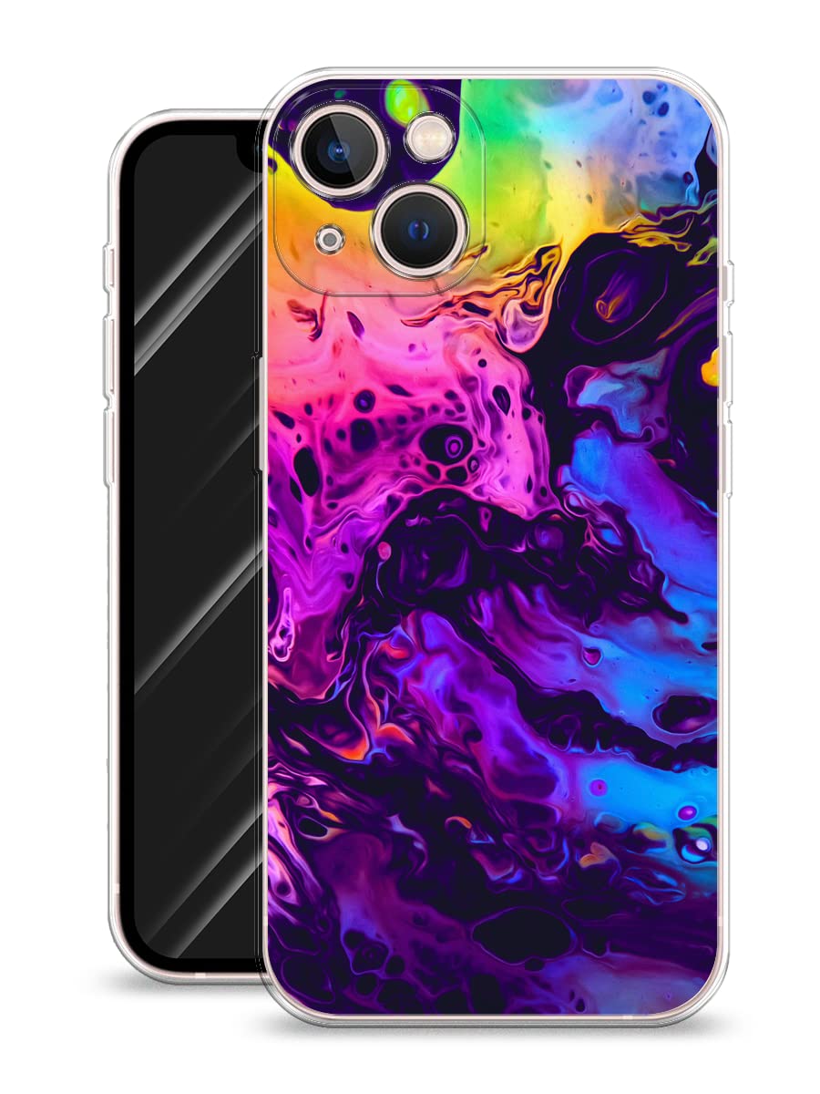 Shockproof iPhone 13 Case with Acid Fluid Print - Slim Silicone Protective Cover Compatible with Wireless Charging - Durable Drop Protection for Everyday Use, Travel & Outdoor Activities