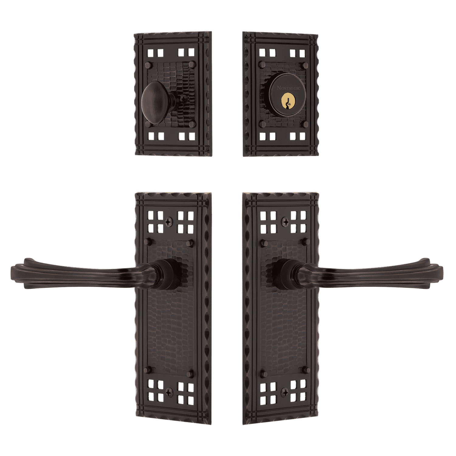 Craftsman Entry Door Handle Set with Fleur-de-Lis Lever in Timeless Bronze Finish - Perfect for Home, Office & Commercial Spaces