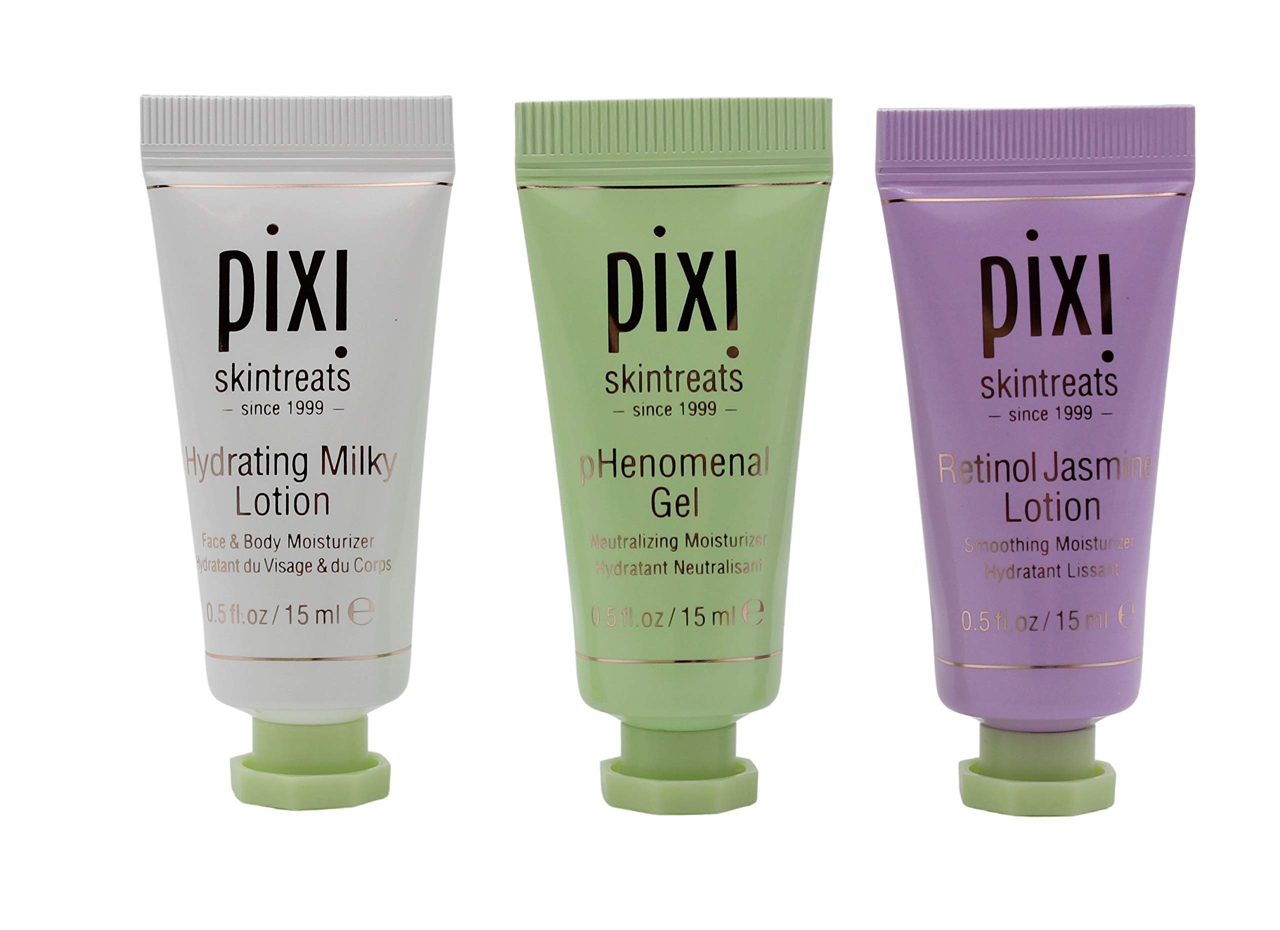Pixi Skintreats Moisturising Cream Set - 3 x 15ml Hydrating Milk, pHenomenal Gel & Retinol Jasmine Lotion | Daily Skincare Routine for Dry & Sensitive Skin | Perfect for Travel & On-the-Go Hydration