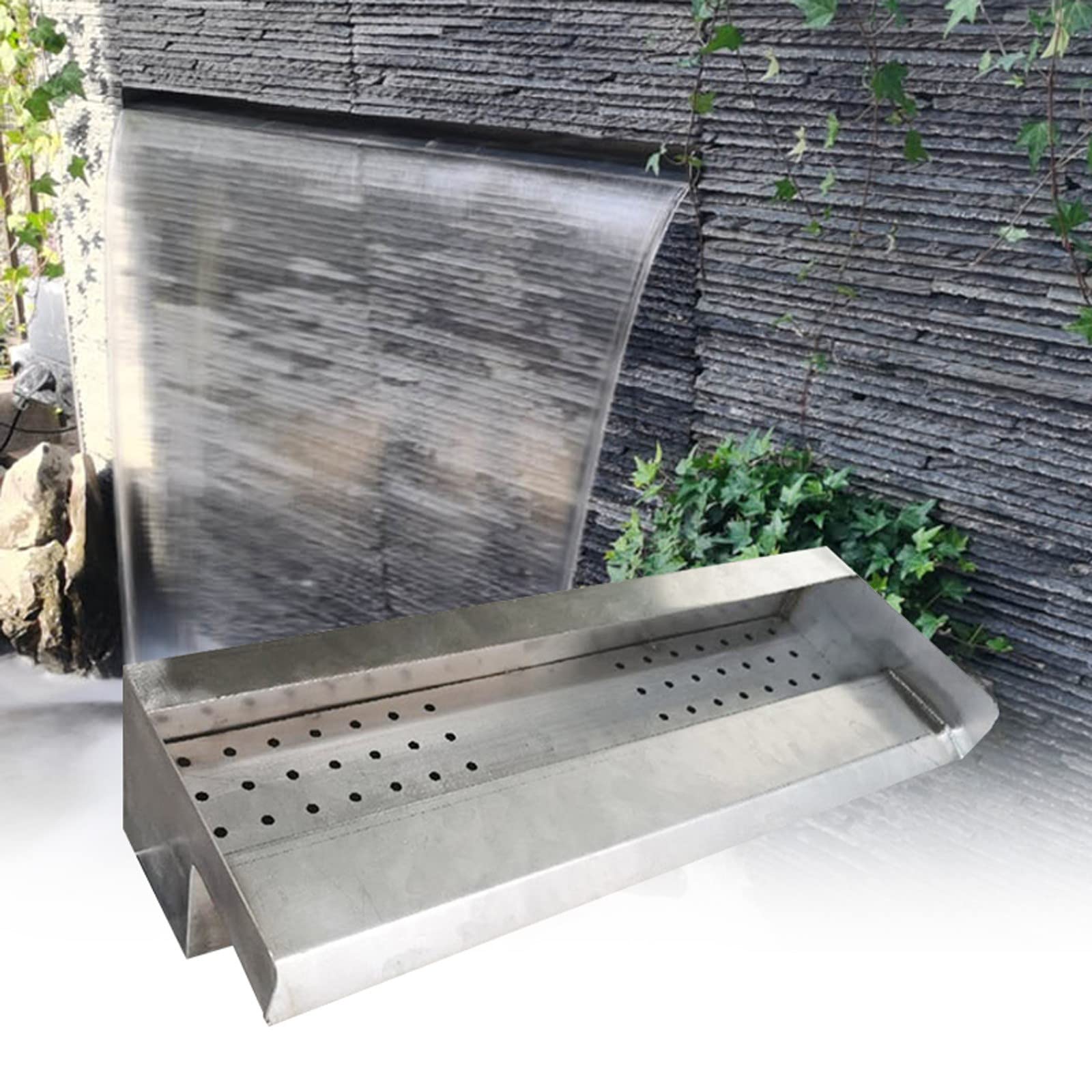 Stainless Steel Waterfall Water Blade - Elegant Pond Waterfall Cascade for Outdoor Fountains, Swimming Pools, Patio & Backyard Decor (Blue Light or No Light Option) | Perfect for Garden Landscaping, Zen Water Features & Relaxing Outdoor Ambiance