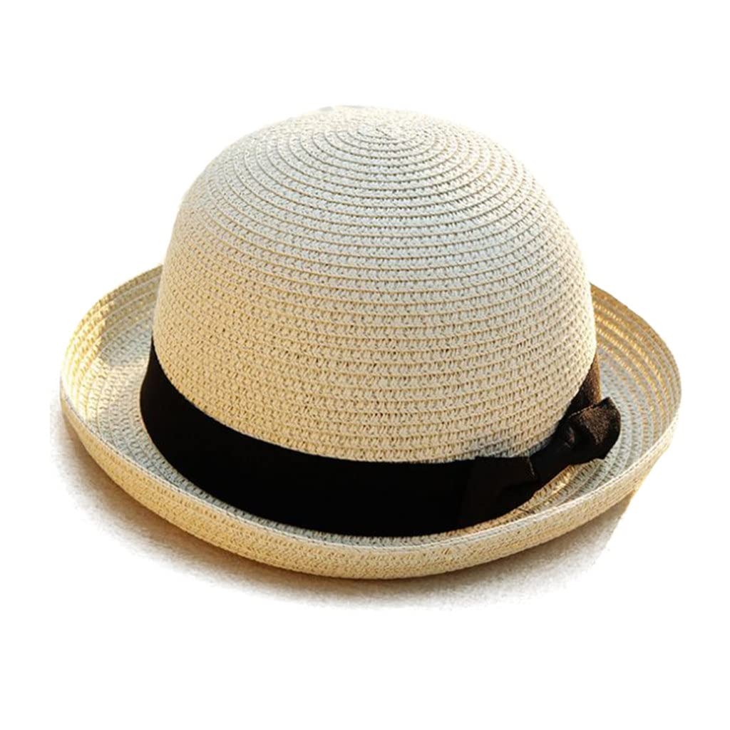 Women's Summer Straw Hat with Bow - White Sun Hat for Beach, Travel & Casual Wear - 56-58cm Boater Hat for Ladies - Perfect for Outdoor Activities, Vacations & Fashion Accessories