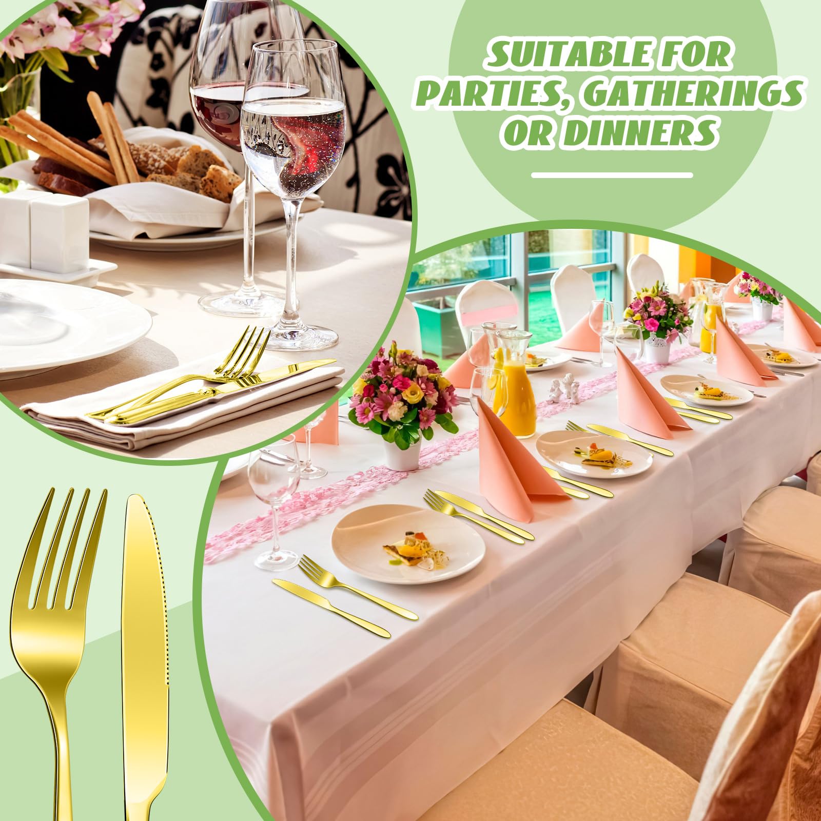 Premium 150-Piece Stainless Steel Flatware Set - 75 Steak Knives & 75 Dinner Forks - Mirror Polished Gold Cutlery for Home, Restaurant & Hotel Use - Dishwasher Safe - Perfect for Dinner Parties, Weddings & Catering Events