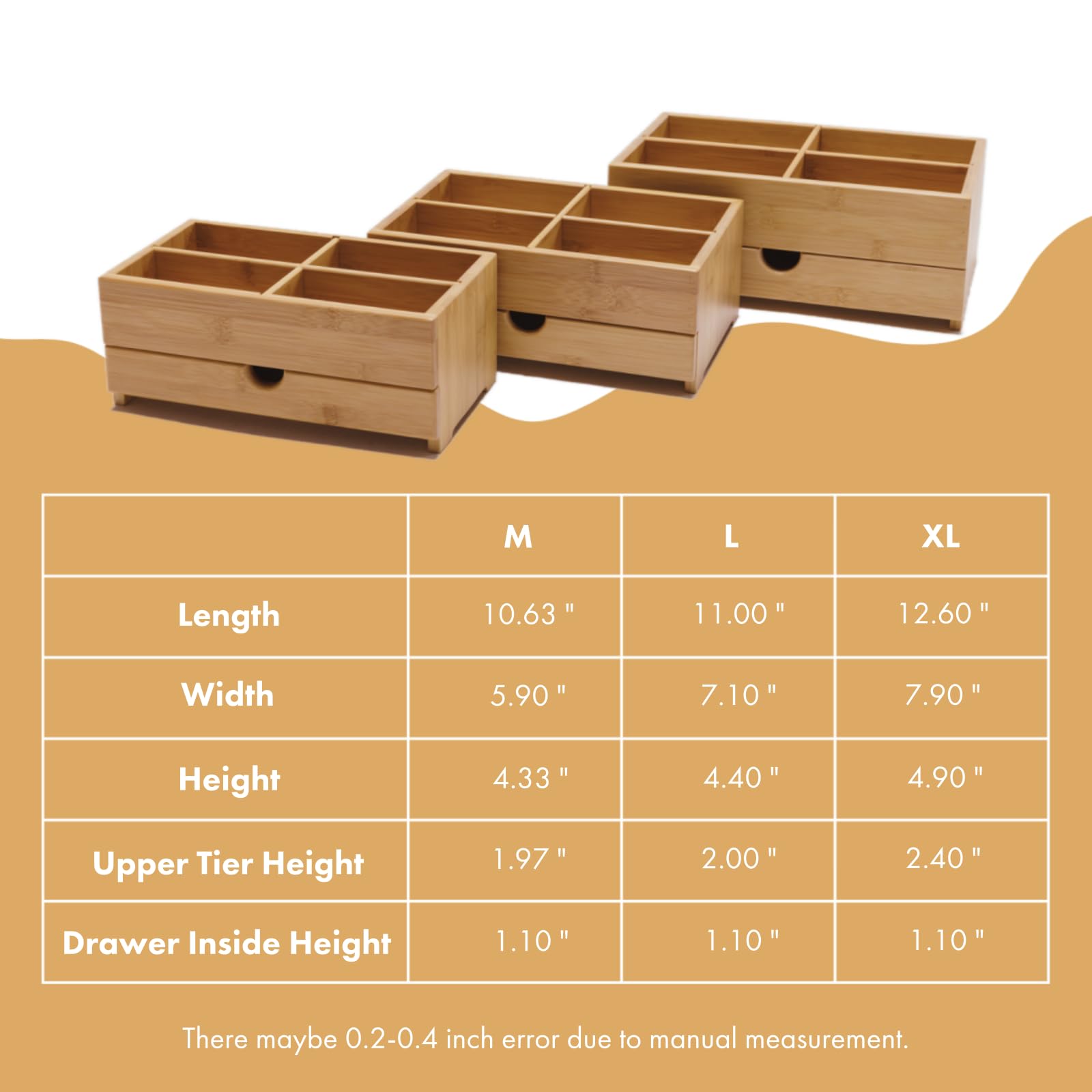 Bamboo Makeup Organizer with Drawer - Natural Wood Cosmetic Storage for Bathroom & Vanity