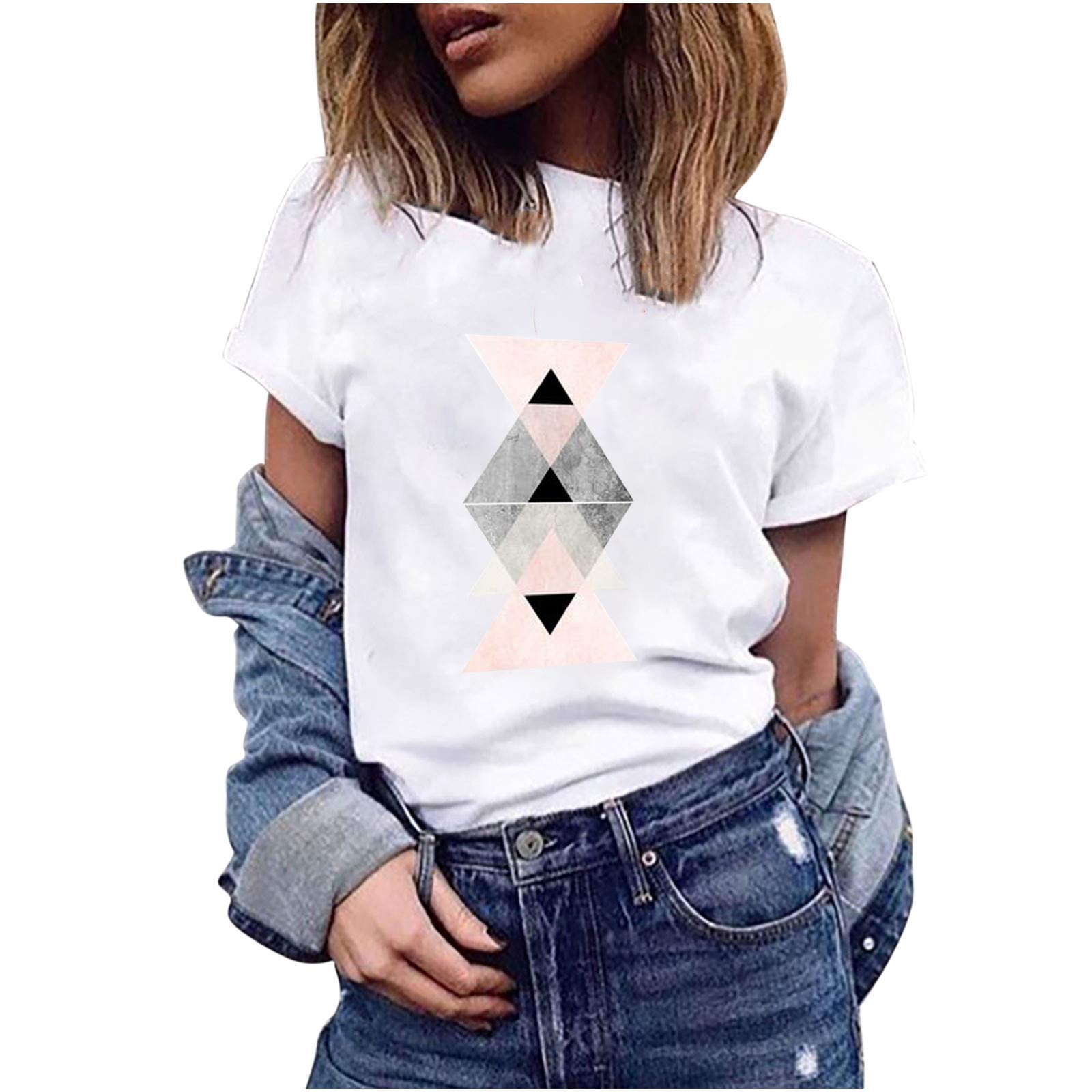 Women's Geometric Print Short Sleeve Crewneck T-Shirt - Stylish Casual Graphic Tee for Everyday Wear, Plus Size Comfort Fit - Perfect for Work, Weekend & Street Fashion