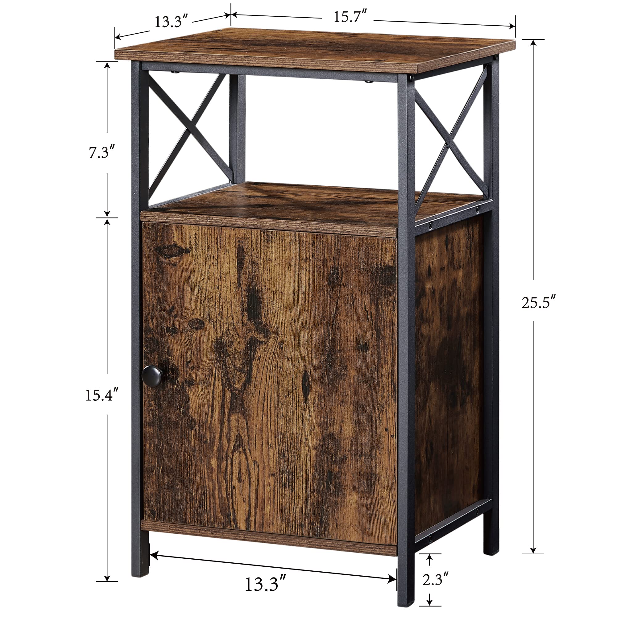 VECELO Modern Nightstand with Storage Shelf & Bin Drawer - Rustic Brown End Table for Bedroom & Living Room (15.7