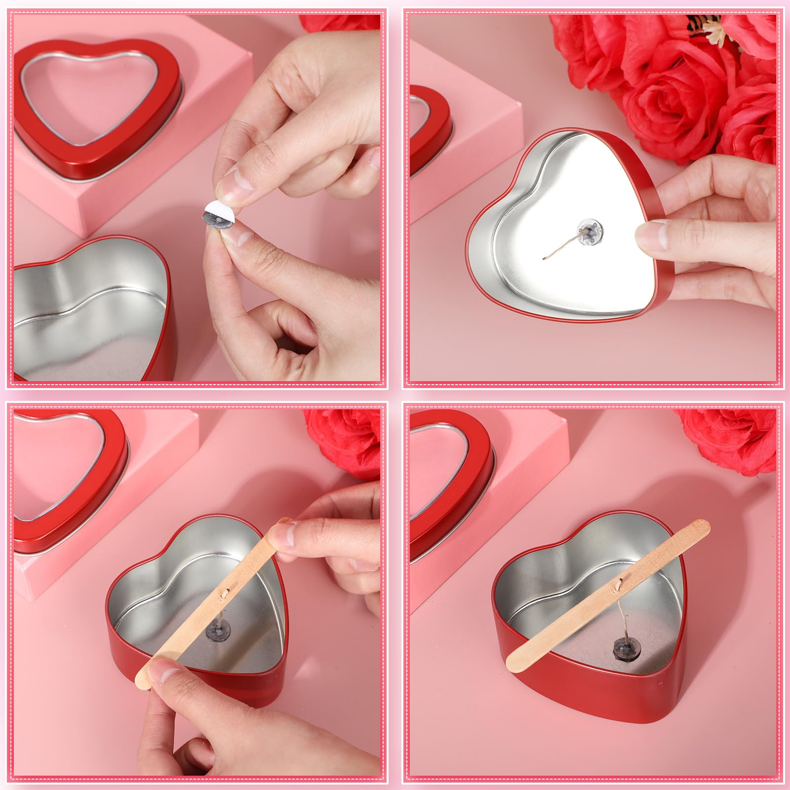 12 Pcs 6.5 oz Heart Shaped Metal Tins with Clear Window Lids - Empty Candle Containers for DIY Candles, Candies, Jewelry & Gift Packaging - Perfect for Mother's Day, Valentine's Day & Romantic Gifts (Red)