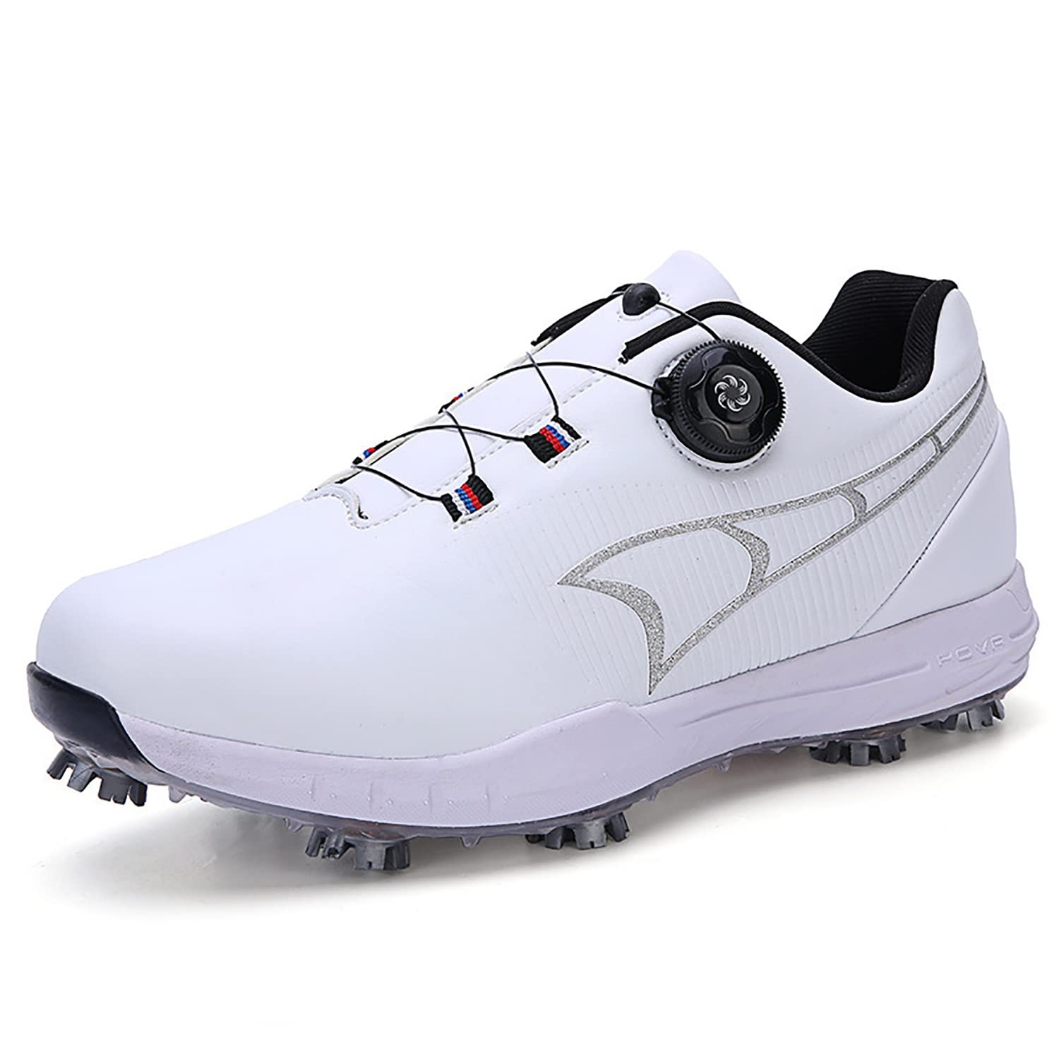Men's Waterproof Anti-Slip Golf Shoes with Swivel Button Lace - White Size 9 | Outdoor Sports & Leisure Walking Shoes for Comfort & Traction