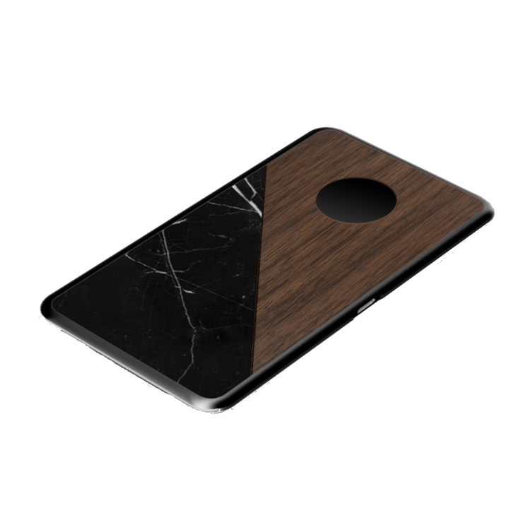 LuxeTech Dual Wireless Charging Pad - Fast Qi Charger for iPhone, Samsung, AirPods - Walnut & Black Marble Design - Perfect for Home, Office, Nightstand, and Travel