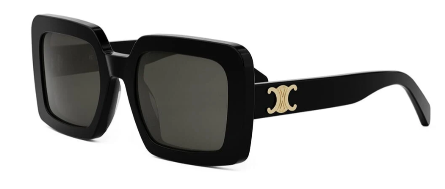 Celine Triomphe CL40304U 01A Women's Sunglasses - Shiny Black Frame with Gold/Smoke Square Lenses | UV Protection Fashion Shades for Women | Perfect for Beach, Driving & Outdoor Activities
