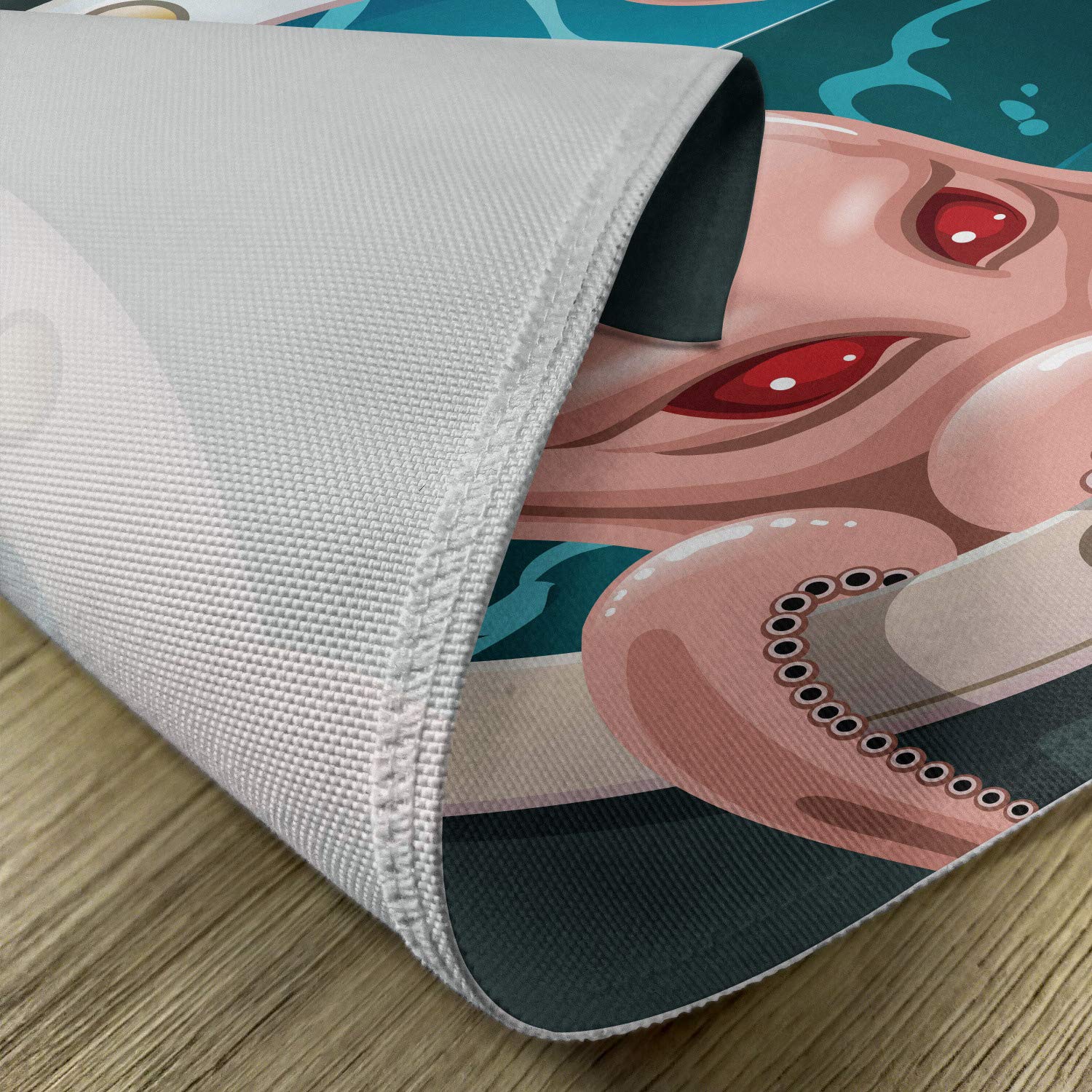 Lunarable Octopus Place Mats Set of 4 - Kraken Tentacles in Ship Porthole Retro Art, Washable Fabric Table Mats for Dining Room & Kitchen Decor (Grey, Pink, Blue) - Perfect for Seafood Dinners & Nautical Theme Parties