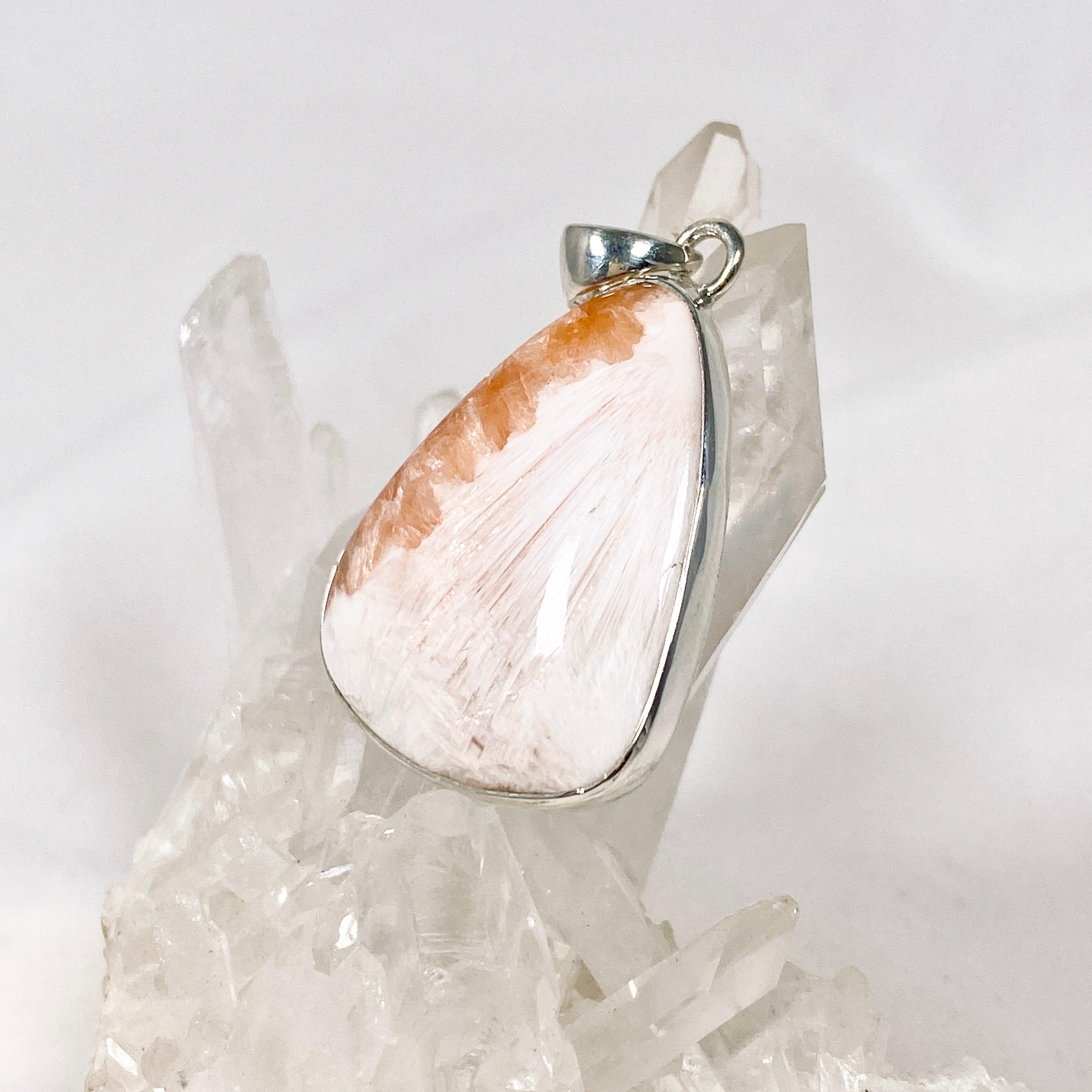 Scolecite Teardrop Pendant Necklace KPGJ3811 - Natural Crystal Healing Jewelry for Meditation & Energy Balancing
