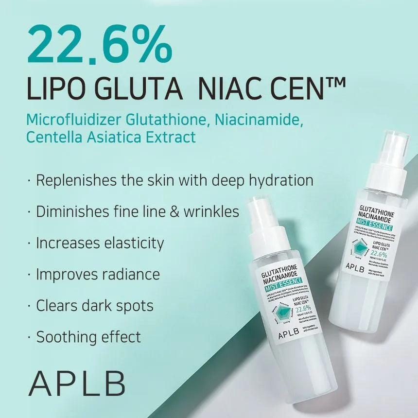 APLB Glutathione Niacinamide Facial Mist Essence 105ml - Brightening & Hydrating Face Spray for Dull Skin, Dark Spots & Uneven Tone | Morning Skincare Routine & Makeup Prep