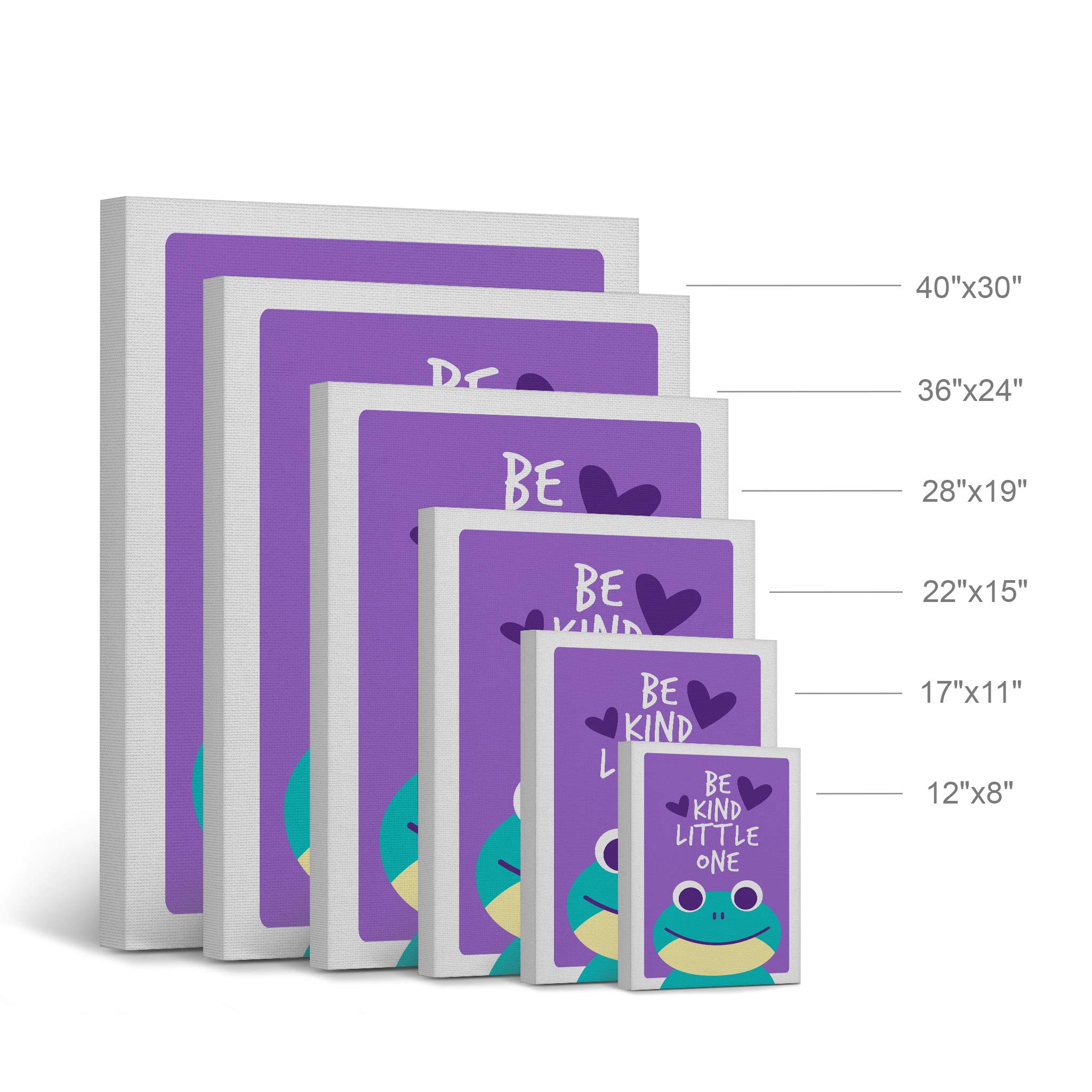 Frog Be Kind Little One Quote Wall Art - Purple Background Canvas Print 12x8 | Nursery Decor, Kids Room Decor, Baby Room Wall Art | Ready to Hang, Made in USA | Perfect for Nursery, Bedroom & Playroom Decorations