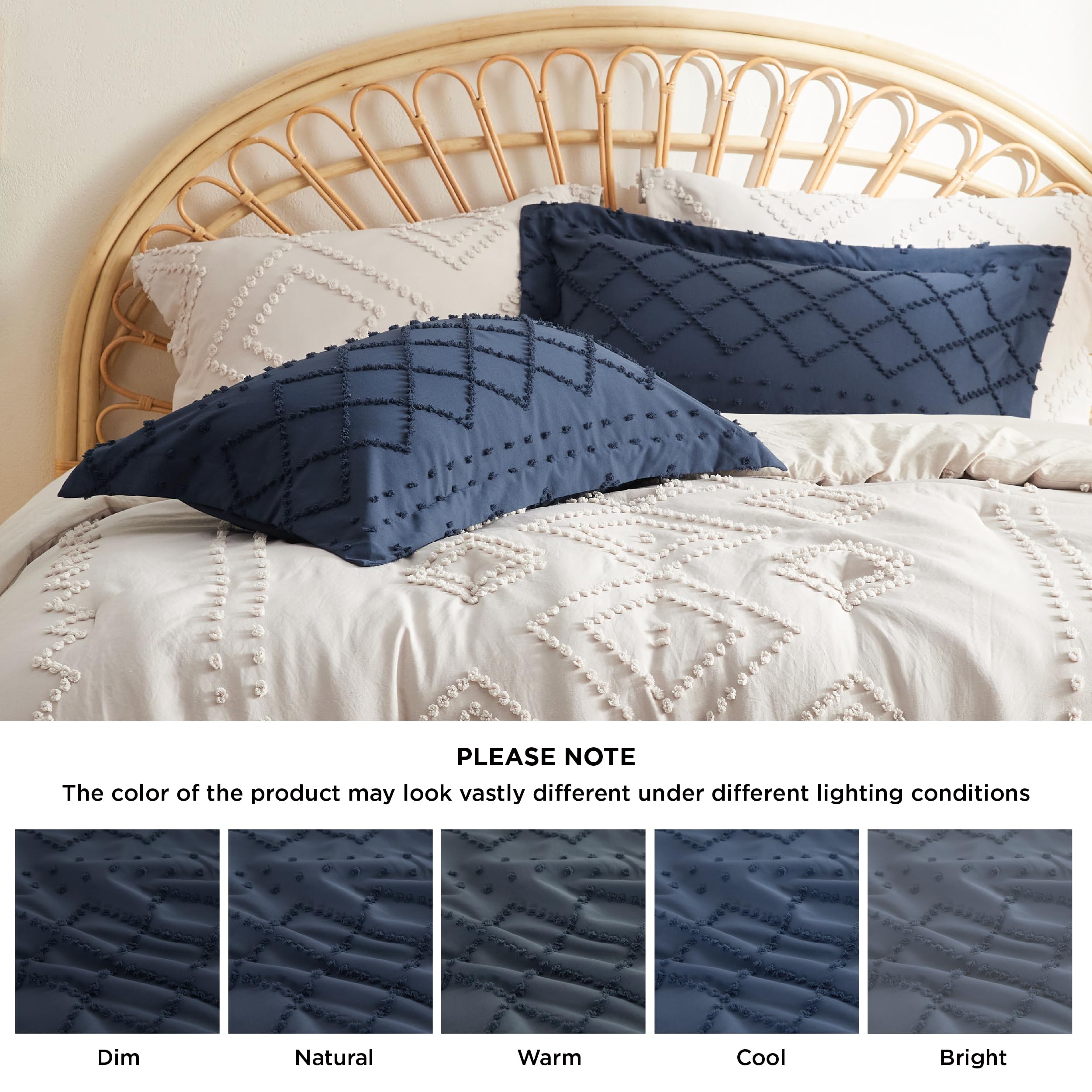 Bedsure King Pillow Shams 2 Pack - Ultra Soft & Breathable Decorative Boho Pillow Covers with Envelope Closure (20x36 Inches, Navy) - Perfect for Bedroom, Living Room & Home Decor