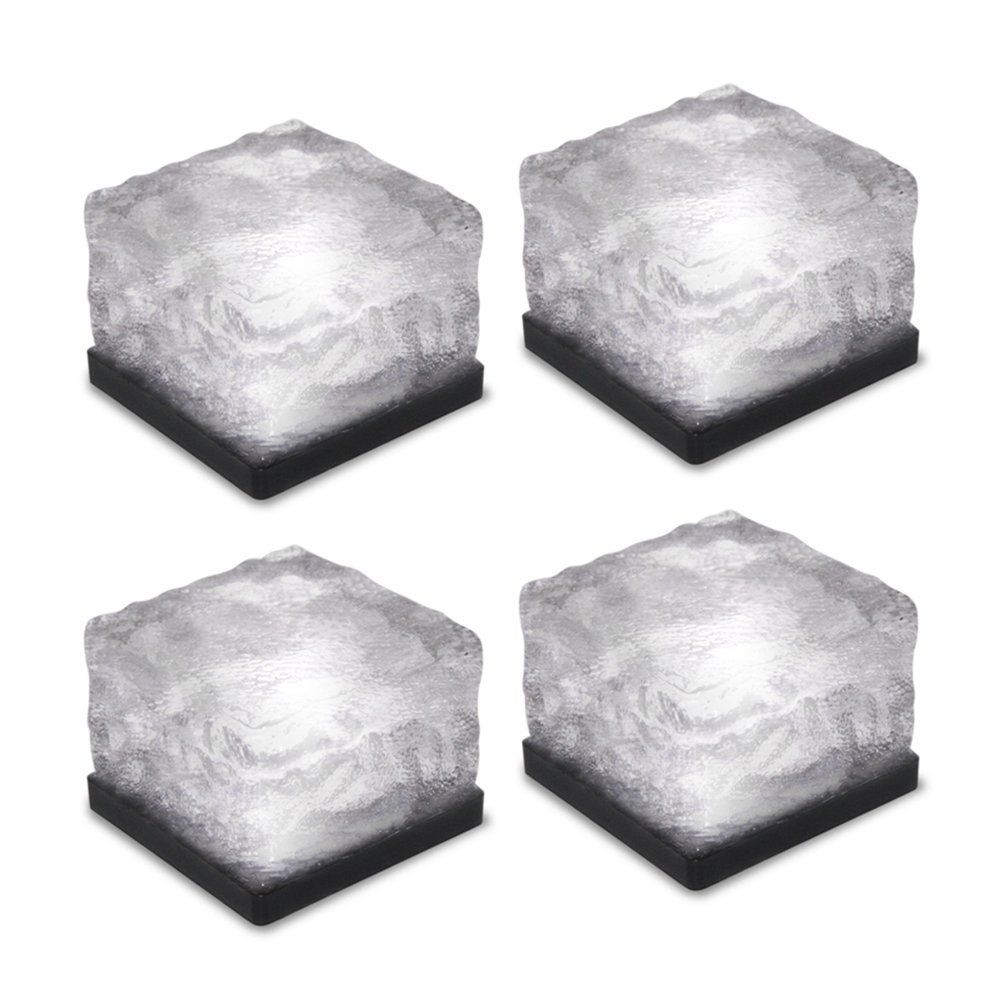 Solar Powered LED Ice Lights - 4-Pack Frosted Glass Waterproof Outdoor Pathway Lights for Garden, Yard, Walkway & Patio Decor (Cold White) | Perfect for Winter Landscaping, Holiday Displays & Nighttime Safety Lighting