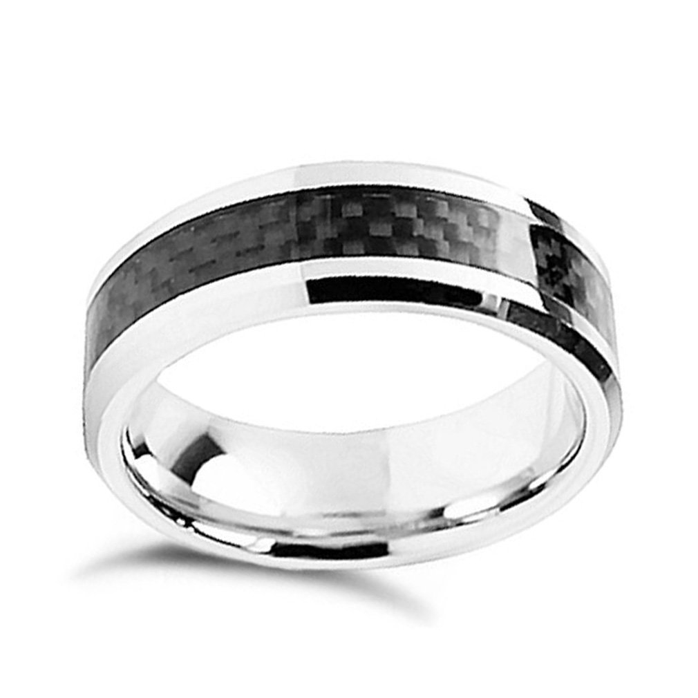 Black Carbon Fiber Inlay Cobalt Ring for Men - Size 10.5 - Durable Wedding Band, Anniversary Gift, or Everyday Fashion Jewelry - Perfect for Work, Date Night & Special Occasions