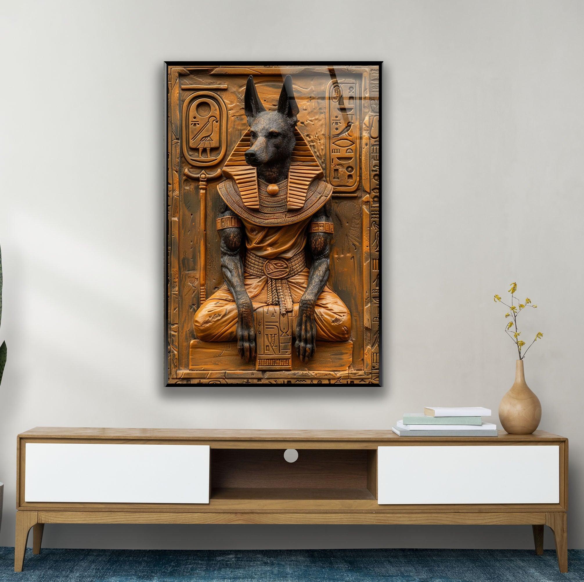 Ancient Egyptian Dog Glass Wall Art - Handmade Egyptian Decor for Home & Office - Perfect for Living Room, Bedroom, or Gift